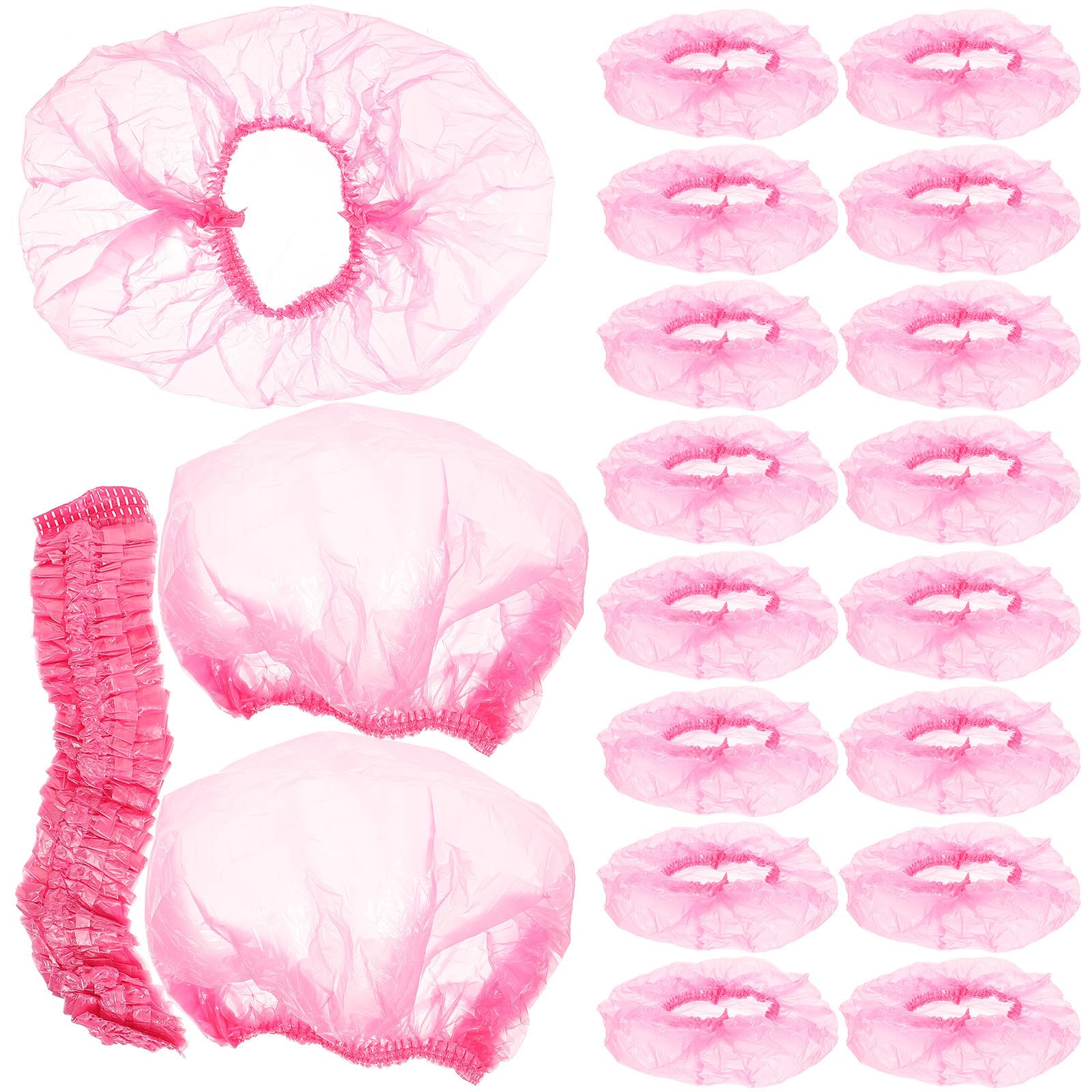 500 Stück Einweg Duschhauben für Frauen aus Kunststoff Elastisch und Große Rosa Badehauben für Duschen und Gesichtsbehandlung
