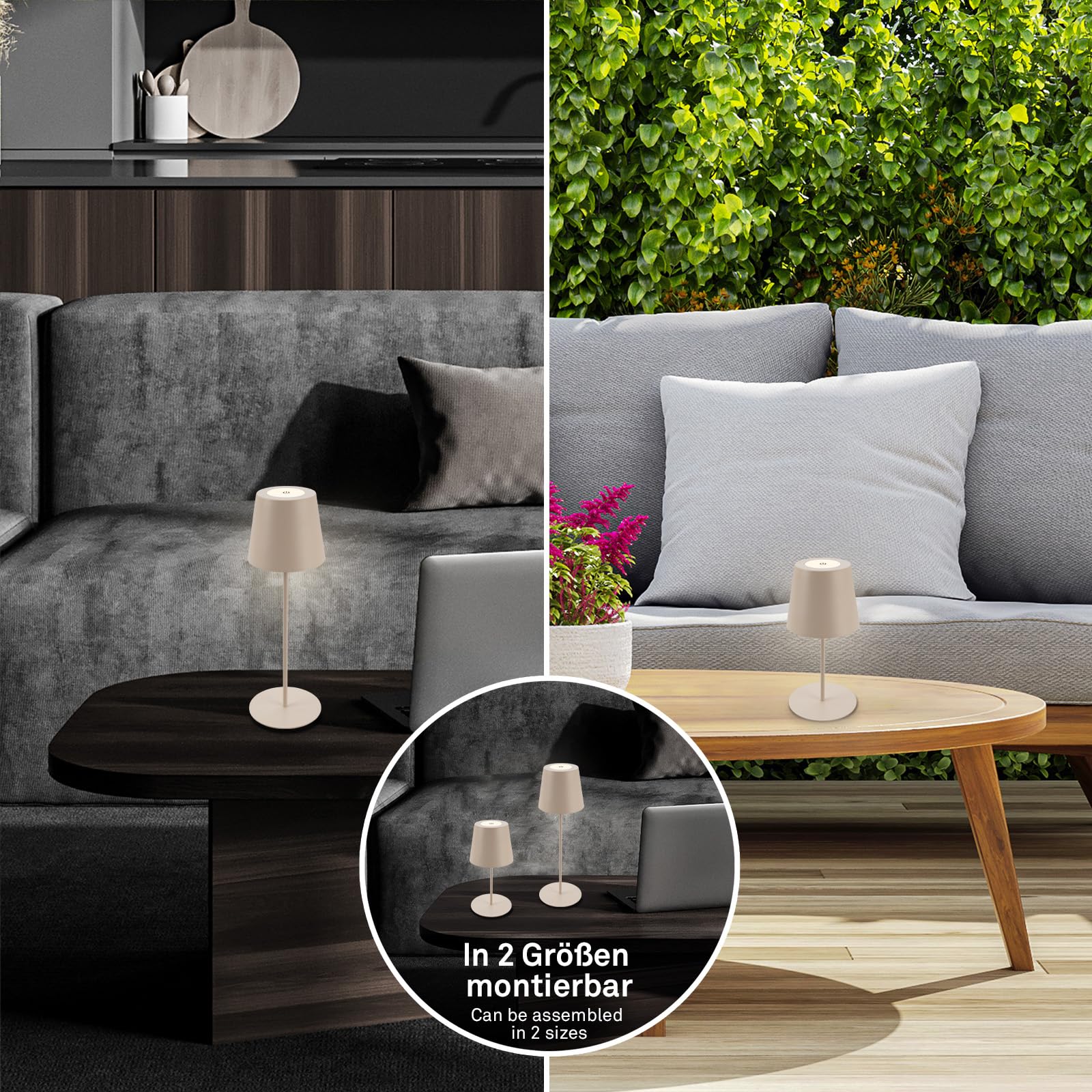 Briloner Lote de 2 lámparas mesa LED inalámbricas, altura regulable, regulable táctil, batería reemplazable, recarga USB-C, lámpara decorativa noche, Ø12 x 36 cm, Beige