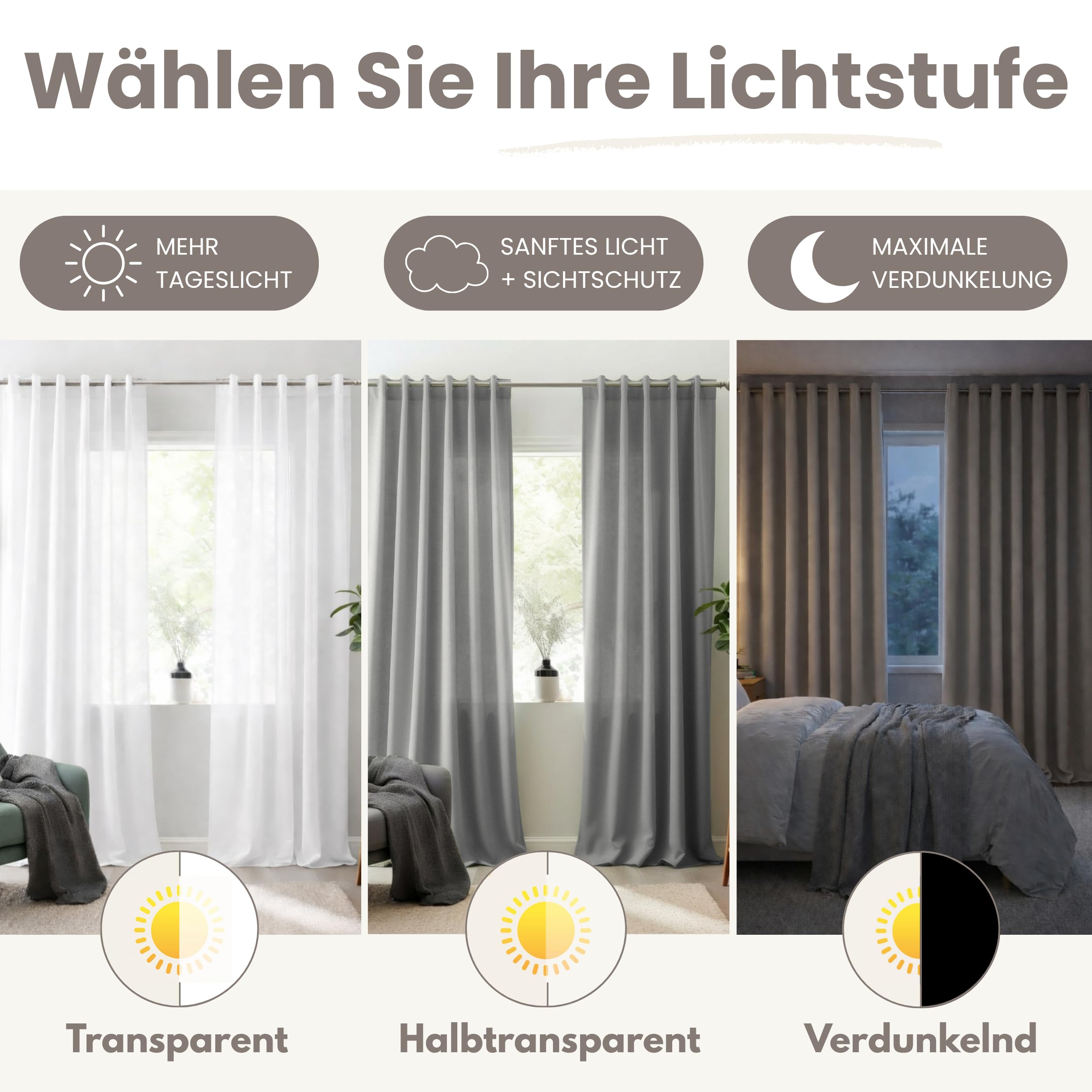 STORESDECO Halbtransparenter XXL Vorhang 300 cm Höhe, Polyester Vorhang für Fenster und Türen, Ausgewogenes Licht und Privatsphäre, Modernes Dekoratives Design, für Gardinenschiene, Stein, 300x300 cm