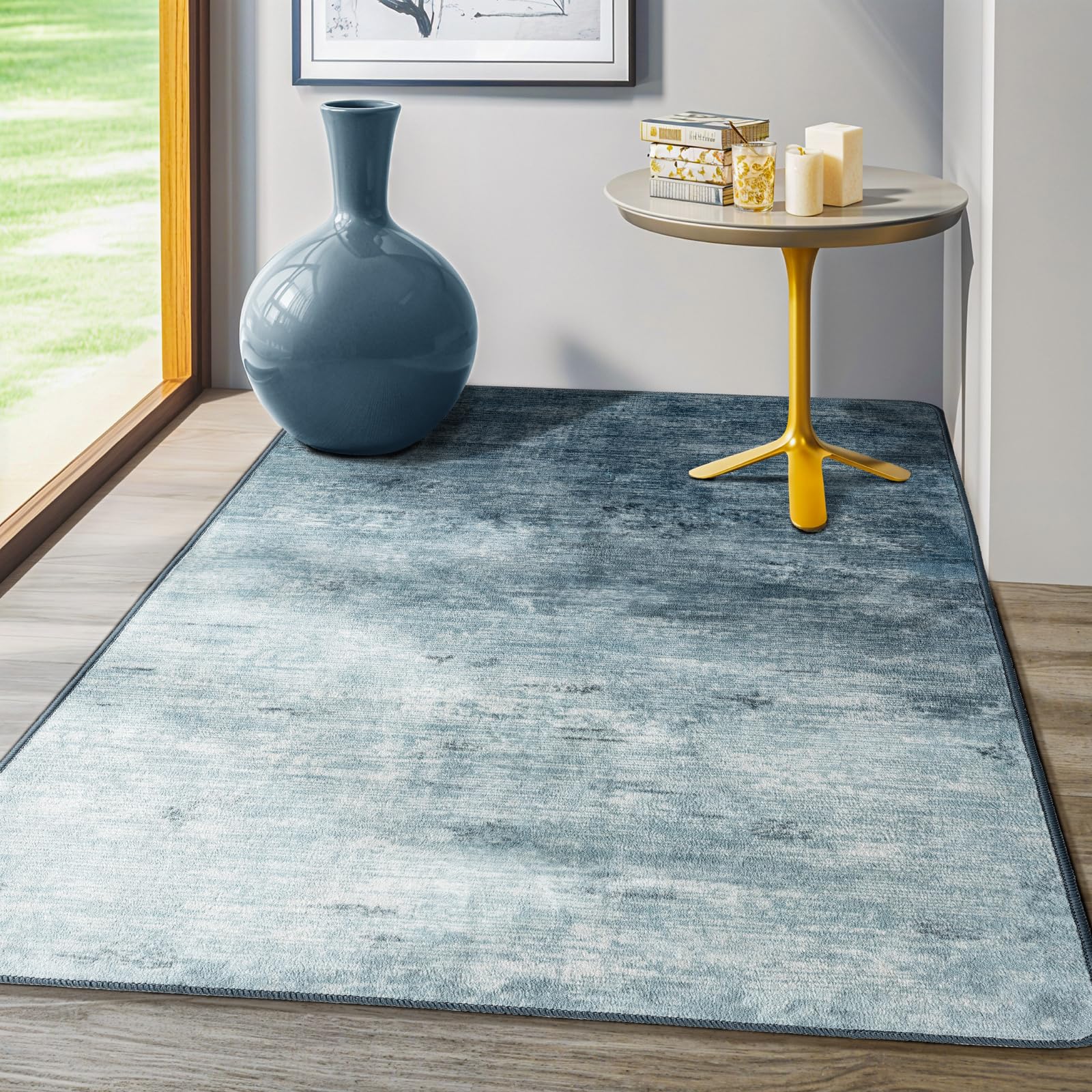 LIANLAM Washable Rug 4x6 Area Rugs for Living Room - Stain Resistant Non-Slip Backing Boho Rug for Bedroom,Durable & Ultra-Thin Vintage Large Area Rug