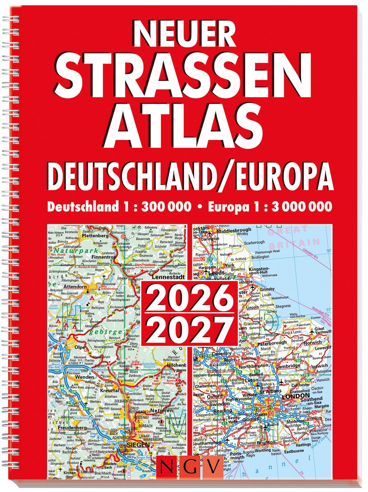 Neuer Straßenatlas Deutschland/Europa 2026/2027: Deutschland 1:300.000 | Europa 1:3.000.000 | Praktische Spiralbindung