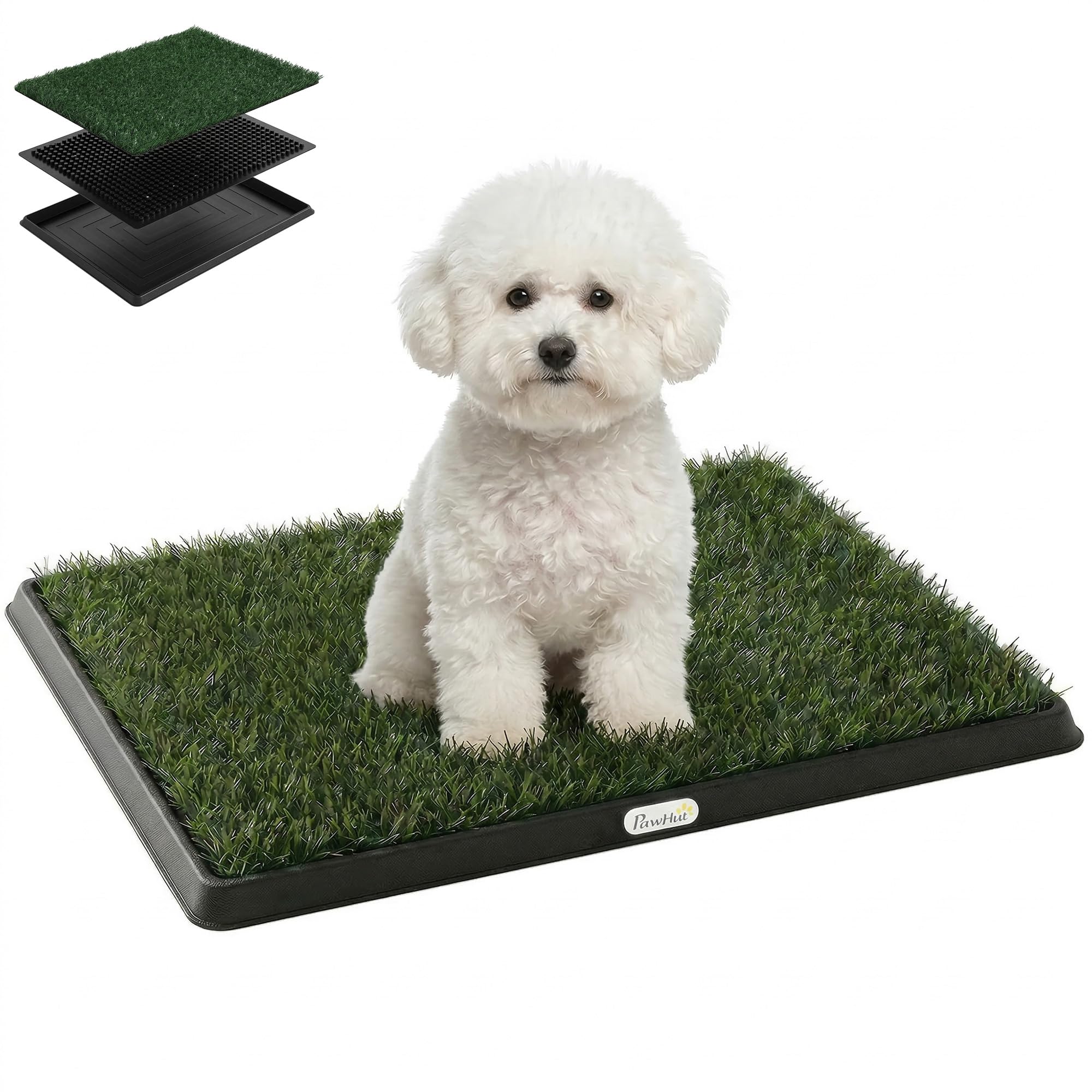 PawHut Inodoro para Perros con Césped Artificial, 76x50,5 cm, Bandeja Sanitaria para Perros para Entrenamiento, con Rejilla de Drenaje, Diseño de 3 Capas y Fácil de Limpiar, Interior y Exterior, Verde — view 10
