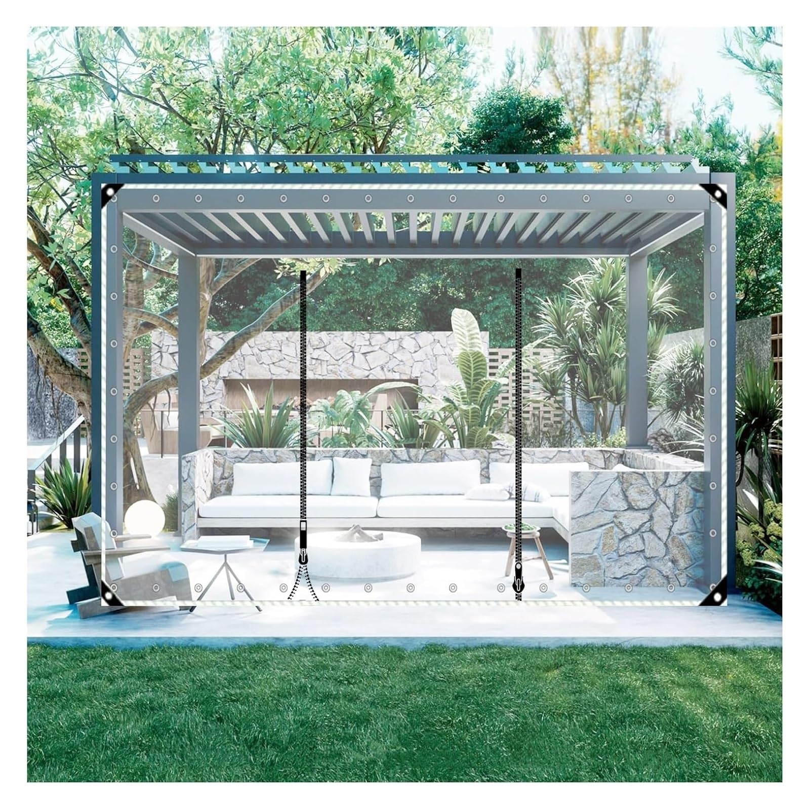 Bâche en PVC avec fermeture à glissière transparente pour protection extérieure