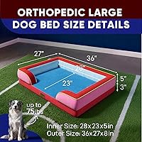 Vista 147 de Comfort Expression Cama ortopédica para perros extra grandes de 45 x 35 pulgadas, cama para mascotas XL de espuma tipo caja de huevos impermeable