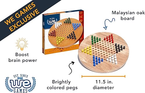 Miniatura 2 de WE Games Juego de mesa de damas chinas de madera maciza con clavijas, 11.5 pulgadas, 6 jugadores