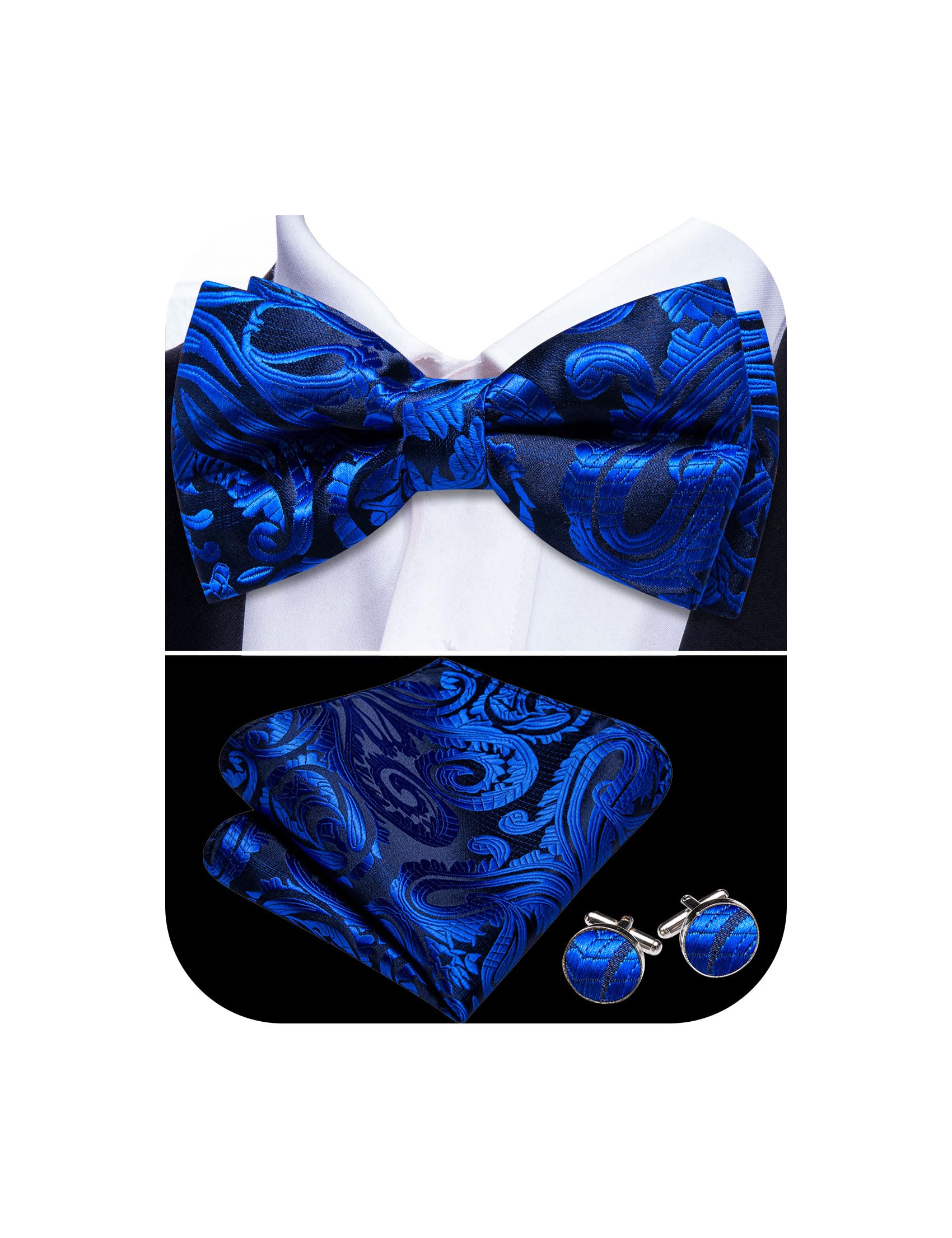Barry.Wang Paisley Striped Bow Tie for Men Silk Pre-Tied Bowtie Set