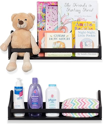 Miniatura 2 de brightmaison Estantería de pared negra para decoración de guardería, estantería flotante para habitación de bebés y niños, organizador de libros,