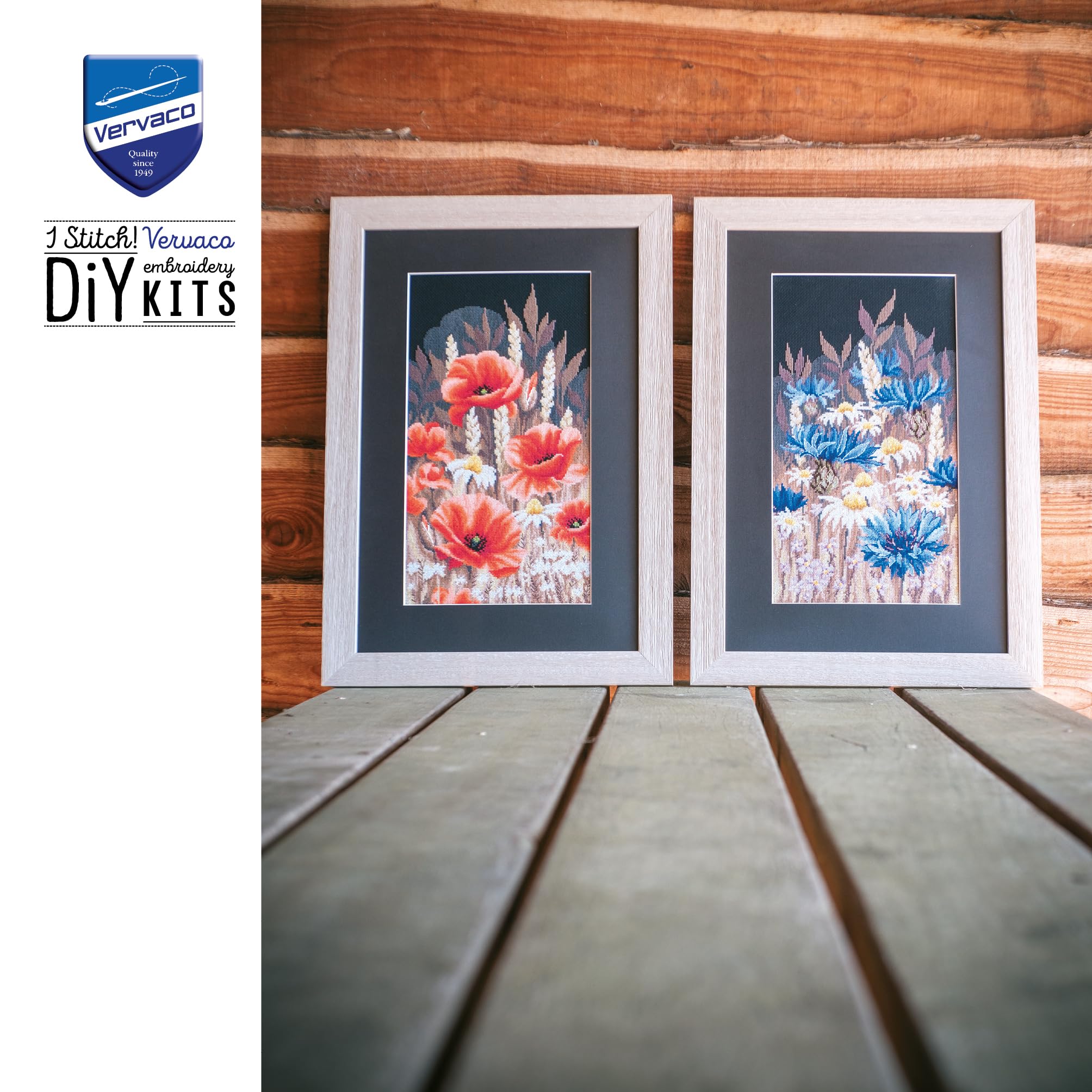 VERVACO Haft Krzyżykowy Liczony Zestaw Obraz do Haftu DZIKIE MAKI Zrób to Sam Zestaw Kreatywny dla Dorosłych 23 x 42 cm Dekoracja Ścienna DIY Cross Stitch Kit
