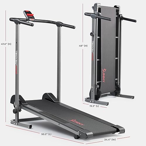Vista 6 de Sunny Health & Fitness Walking Pad Treadmill with Handle, Manual Compact Foldable Design Walking Running Non-Slip Surface Treadmill with Fixed