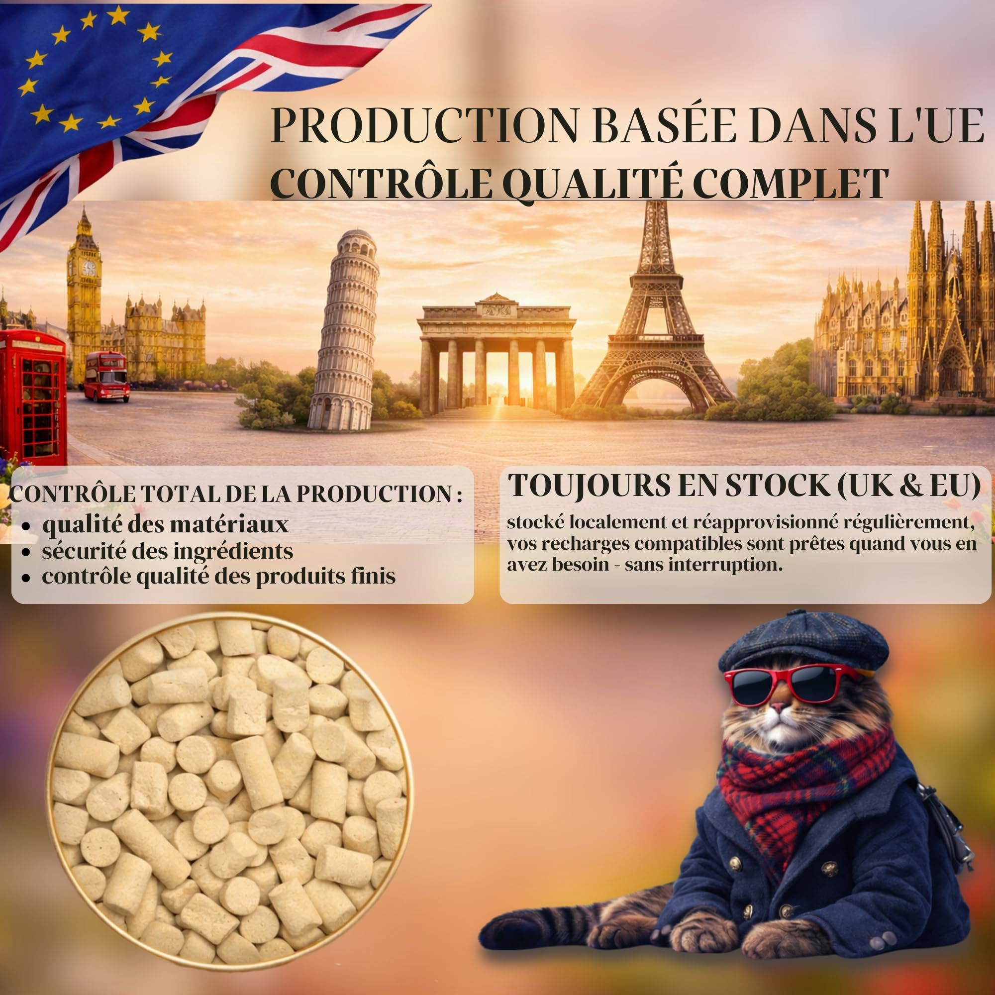 Granulés de litière pour Chats à la zéolite Naturelle pour systèmes de litière pour Chats à Double Couche “ZeoDeo” 3.6 kg (8Lb) + 10 Extra Tapis