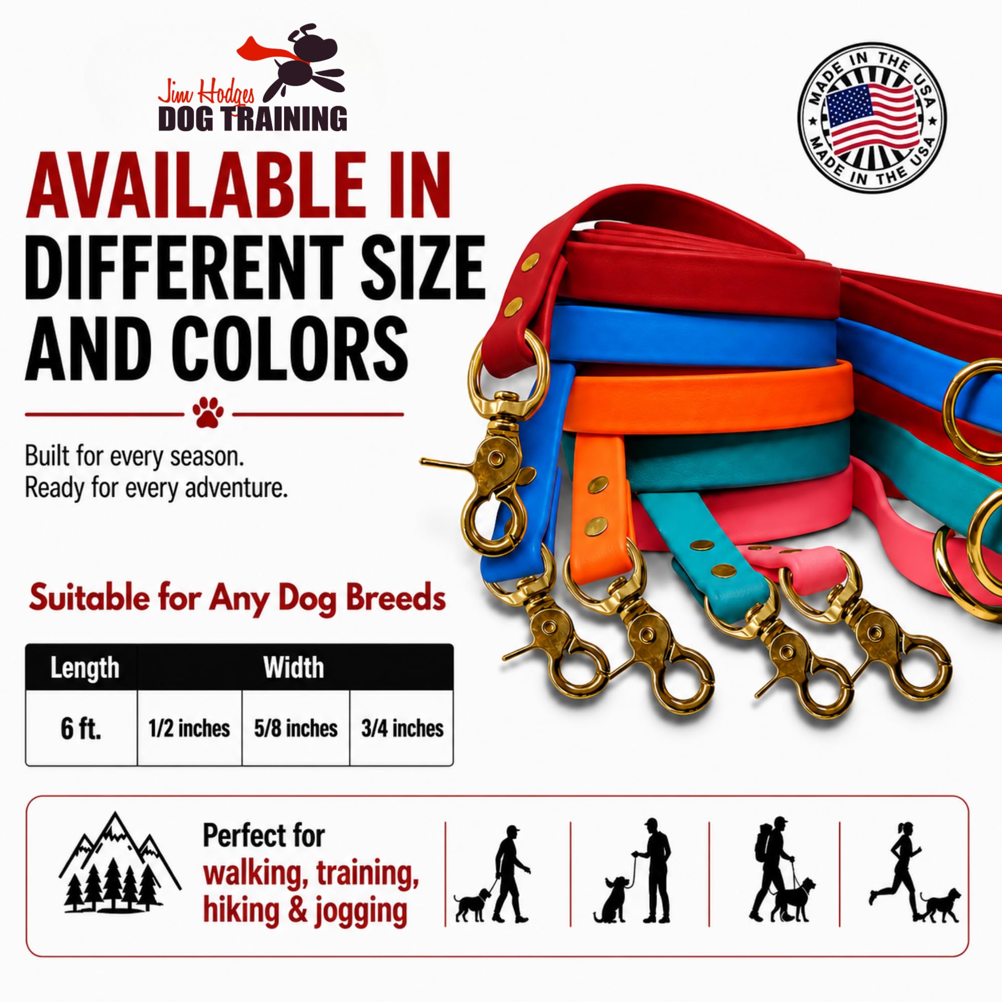 Gummy Laisse de Dressage pour Chien, en biothane, imperméable, résistante aux intempéries, 1,8 m de Long pour Chiens ou Chiots de Petite, Moyenne et Grande Taille, différentes