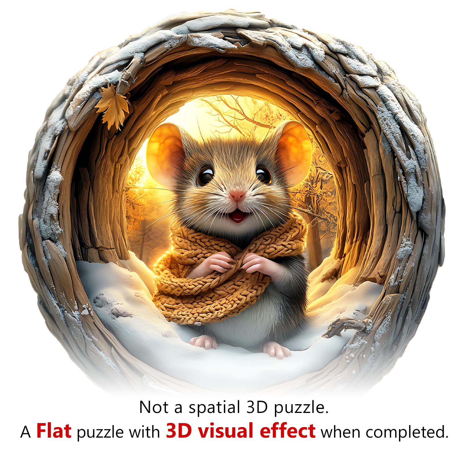 Holzpuzzle Erwachsene, Visuell 3D Höhlen Maus Puzzles, 34 x 34cm Wood Puzzle, Unregelmäßige Einzigartige Tierform Holzpuzzles für Erwachsen, Schön Geschenk für Familie Freunde
