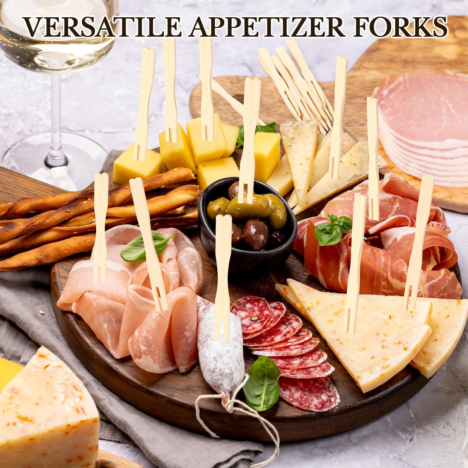 Tioncy 1200 forchette in bambù per antipasti, 8,9 cm, mini forchette usa e getta per antipasti, frutta, cocktail, matrimoni, feste