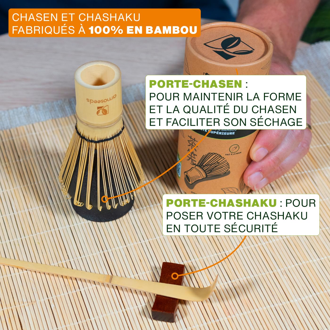 Kit Matcha | Complet, 9 accessoires | Bol, Tasses, Tamis, Fouet en bambou, Support fouet, Cuillère, Support cuillère, Serviette | Coffret cadeau, tradition Japonaise | Qualité Supérieure