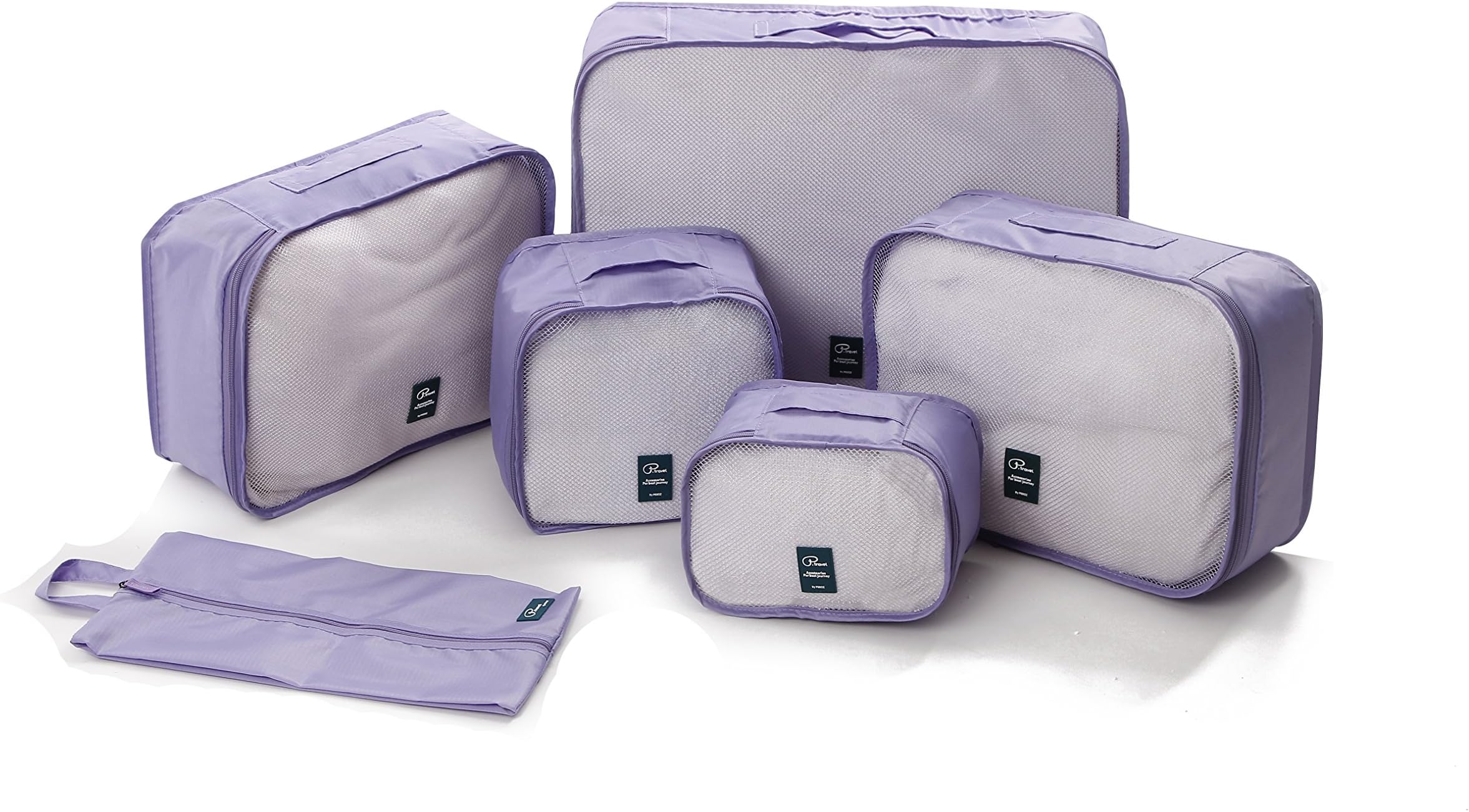 Oklm Travel Packing Cubes (6-Piece Set) | Portable Luggage Accessories | Stackable Organizers and Space Savers | Clothes, Toiletries, Toys | Incl. Shoe Bag (Purple)