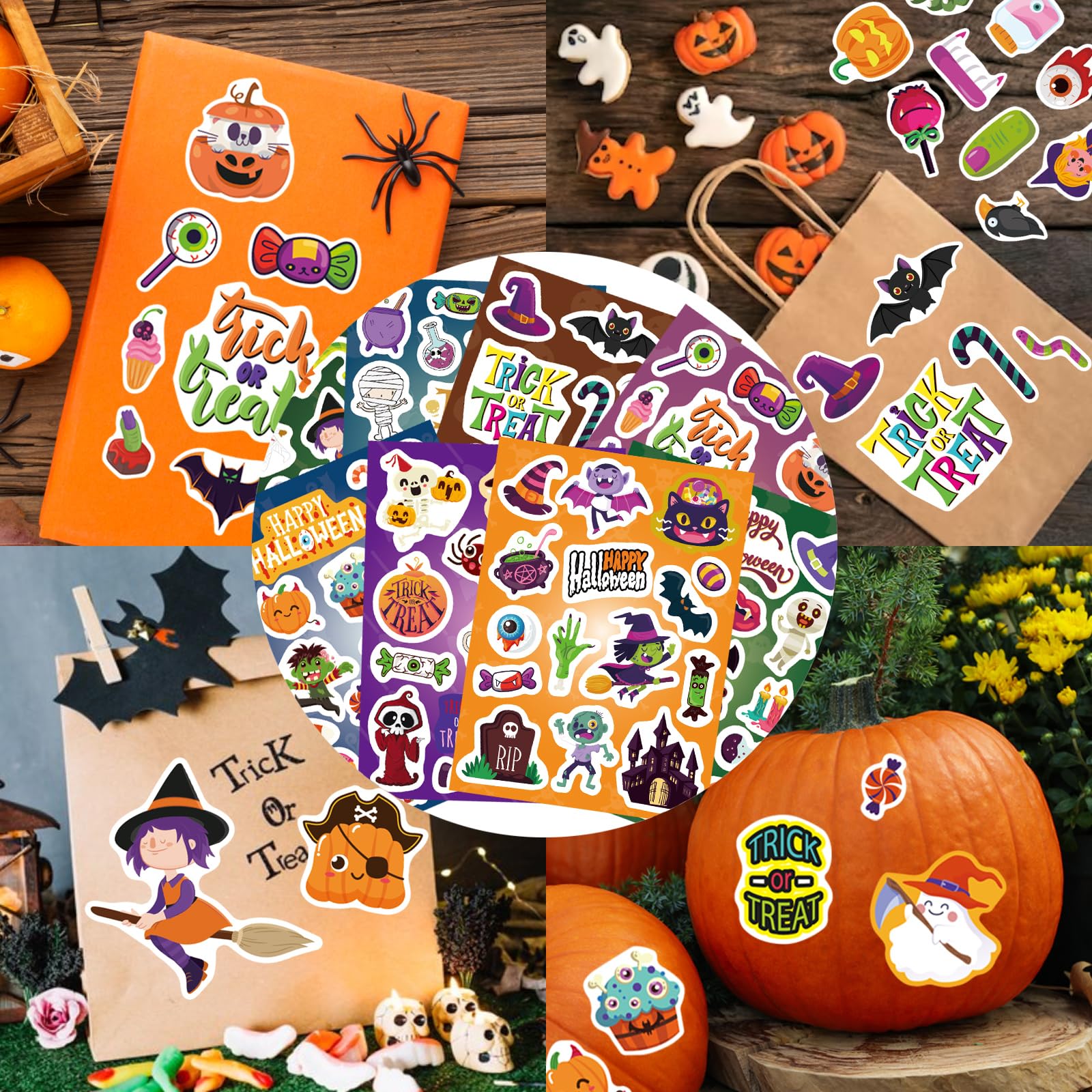 Lot De 16 Feuilles D'autocollants « Happy Halloween » Avec Fantôme, Citrouille, Démon, Magicien, Maman, Vampire, Sorcière, Crâne, Chauve-souris, Araignée Pour Décoration De Lanternes Jack O