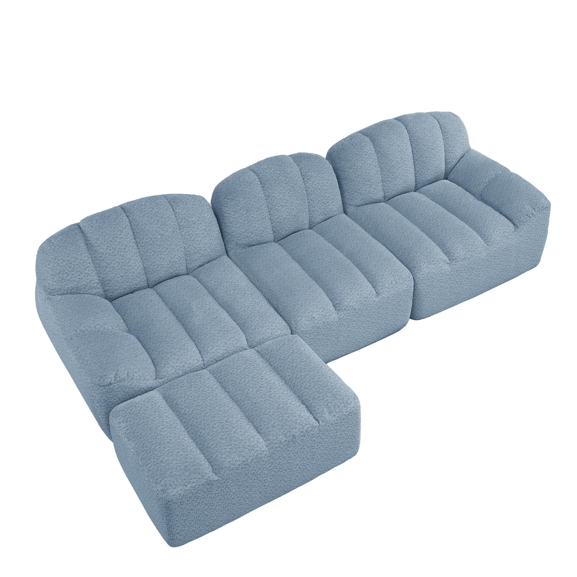 Divano angolare 3 posti modulare con pouf – Boneless divano a forma di L, seduta profonda, divano per soggiorno, non necessita di assemblaggio; divano a forma di L con funzione letto e cuscino