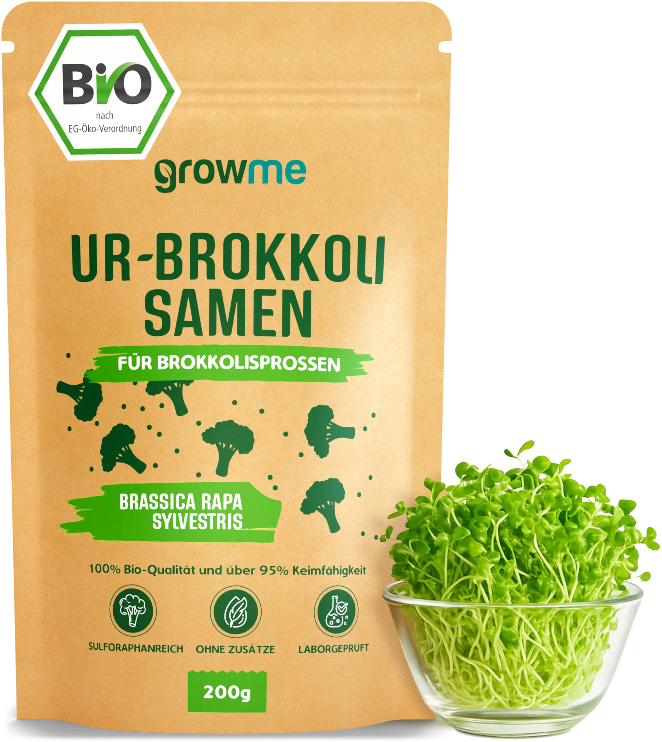 BIO Brokkoli-Sprossen Samen [200g] - Brokkoli-Samen mit über 95% Keimfähigkeit und einmalig hohem Sulforaphan-Gehalt - Microgreens zum Keimen - 100% laborgeprüfte BIO-Qualität