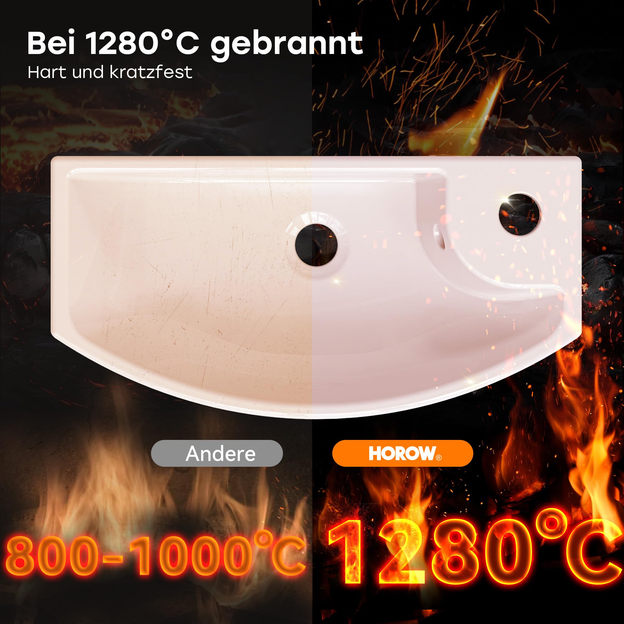 HOROW Waschbecken Klein Gäste WC 45 cm Breit Weiß