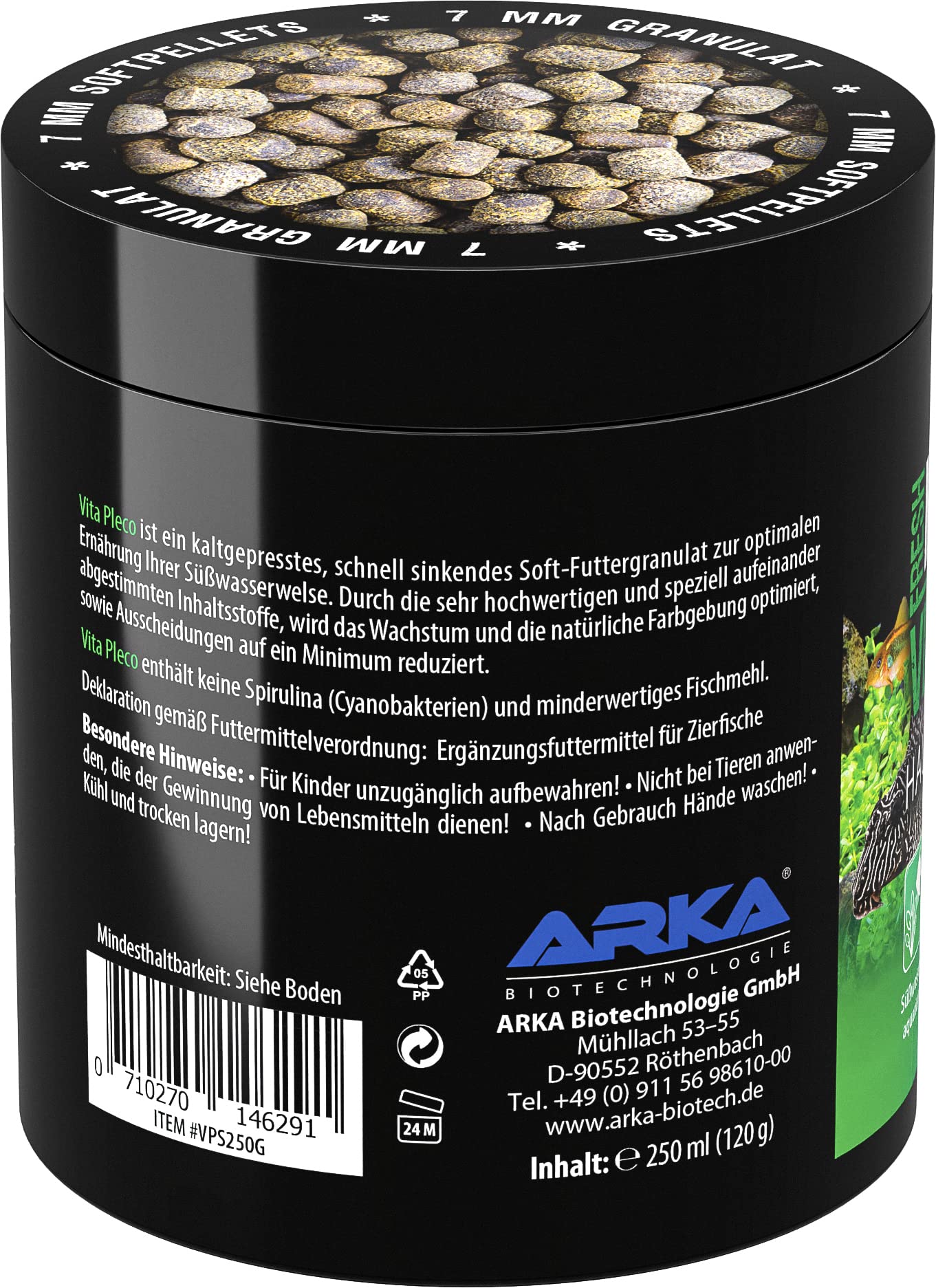 Comida para Peces de Fondo – ARKA Vita Pleco 250 ml / 120 g – gránulo Blando prensado en frío para loricáridos – Potencia Crecimiento, Color y Salud – hundible, digestivo y sin deshacerse