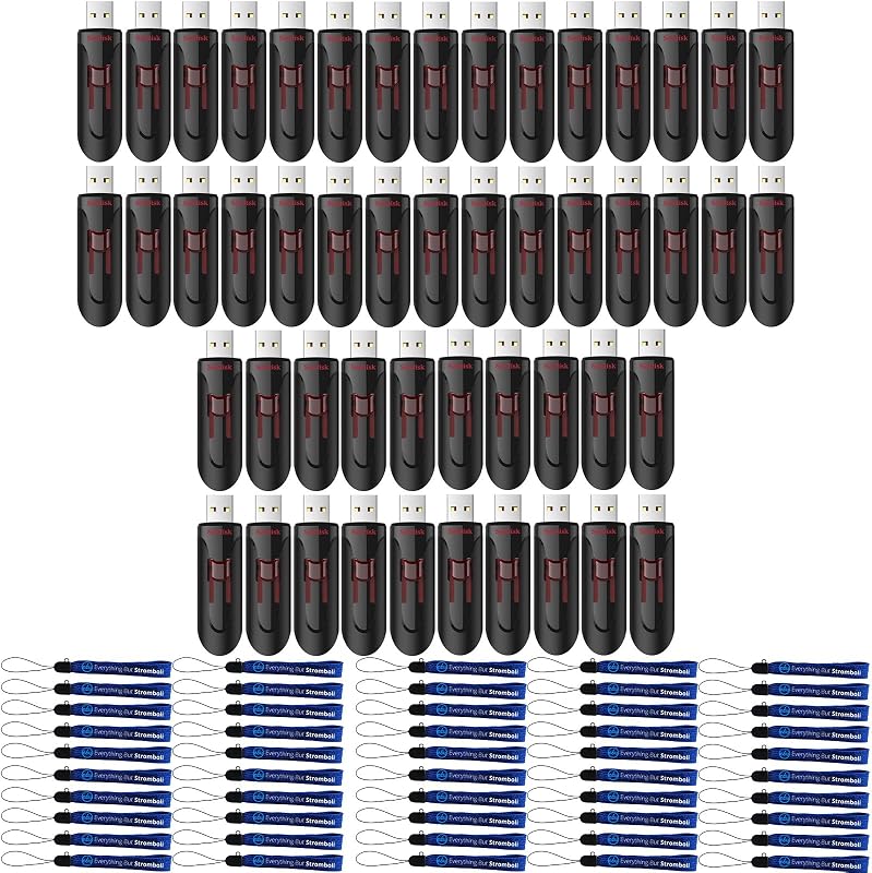 SanDisk Unidad flash USB 3.0 Glide de 32 GB (paquete de 50) (SDCZ600-032G-B35) Paquete con (50) cordones Everything But Stromboli | Paquete para almacenamiento de fotografías, vídeos y otros medios digitales (SDCZ600-032G-B35) con (50) cordones Everything But Stromboli