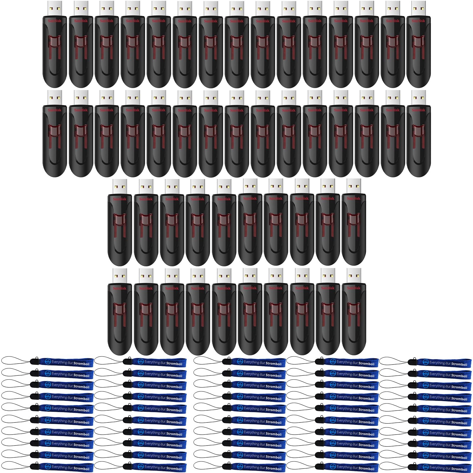 SanDisk USB Type-A Glide 16GB Flash Drive 50 Pack Up to 100MB/s Read Speed Compatible with Laptops and Personal Computers (SDCZ600-016G-B35) Bundle with (50) Everything But Stromboli Lanyards