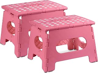 Folding Step Stool - The Lightweight Step Stool is Sturdy Enough to Support Adults and Safe Enough for Kids. Opens Easy with One Flip. Great for Kitchen, Bathroom or Bedroom. (Pink | 2-Pack)