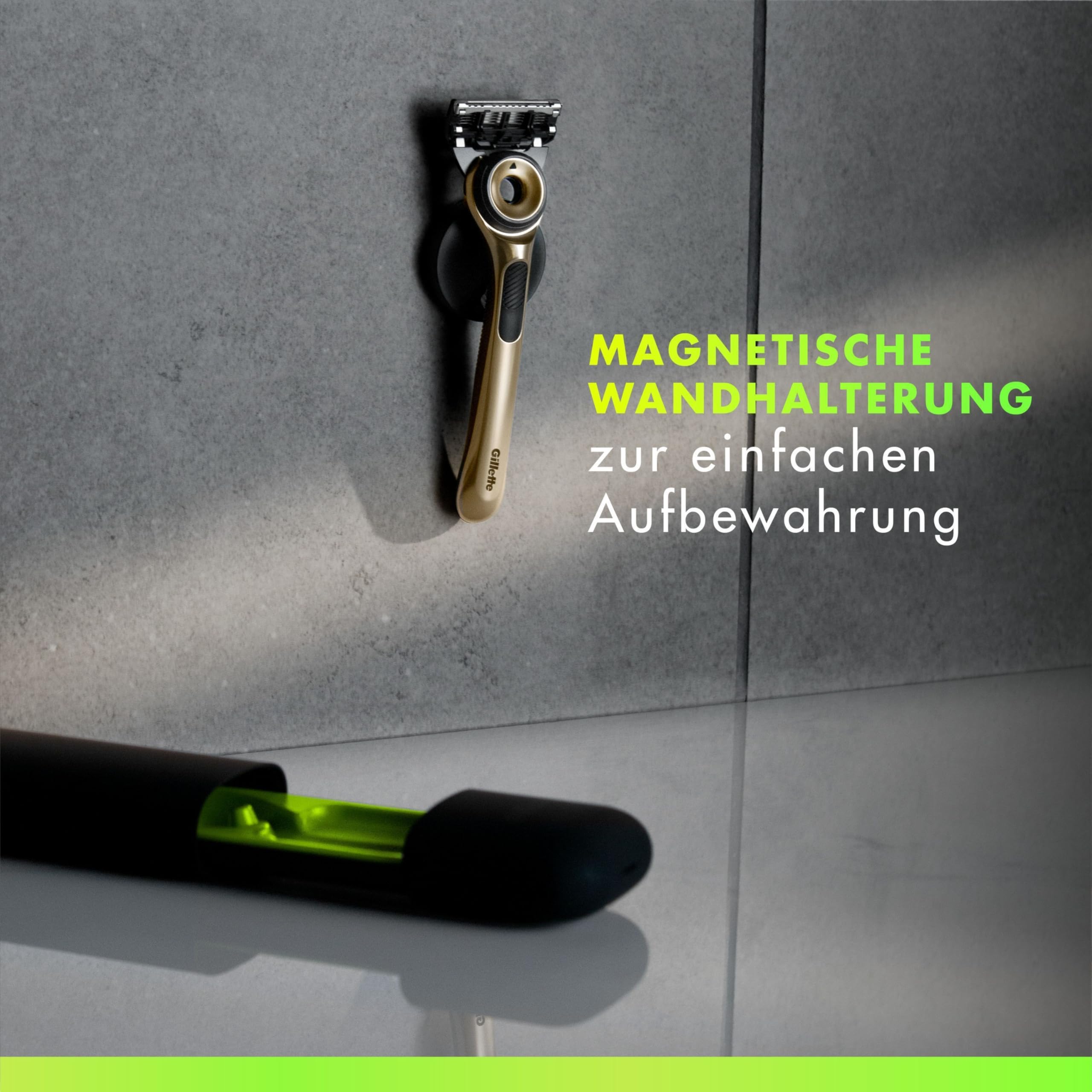 Gillette Labs Rasierer Herren mit Reinigungs-Element, Nassrasierer Männer Champion Gold Edition — Inkl. 1 Handstück, 5 Ersatzklingen und Wandhalterung für Einfache Lagerung Im Badezimmer — Edelstahl