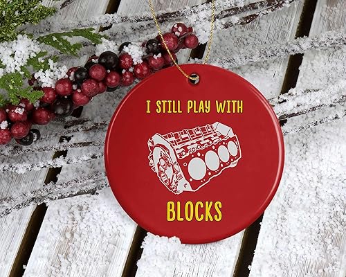 Miniatura 2 de Adorno de Navidad I Still Play with Blocks Automotriz Mechanic Car Engine – Adorno navideño de árbol de Navidad – Adorno navideño impreso en ambos