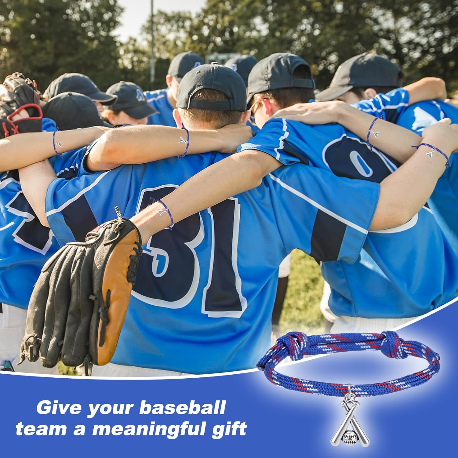 20pcs Baseball Bracelet, Braided Sport Bracelet Gift Adjustable Inspirational Softball Wristbands Party Favors for Spots Team Players Presents Women Men Adults Decorations