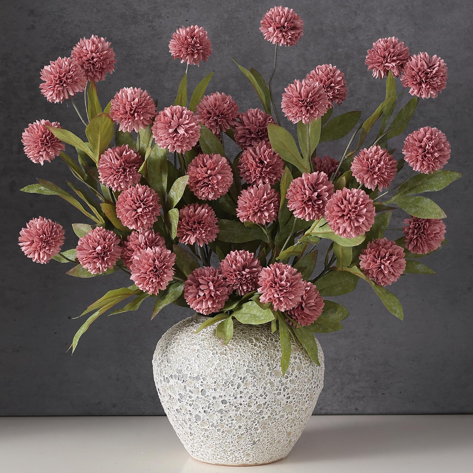 VIERENA 6 Pcs Faux Silk Pompon Mum Flowers