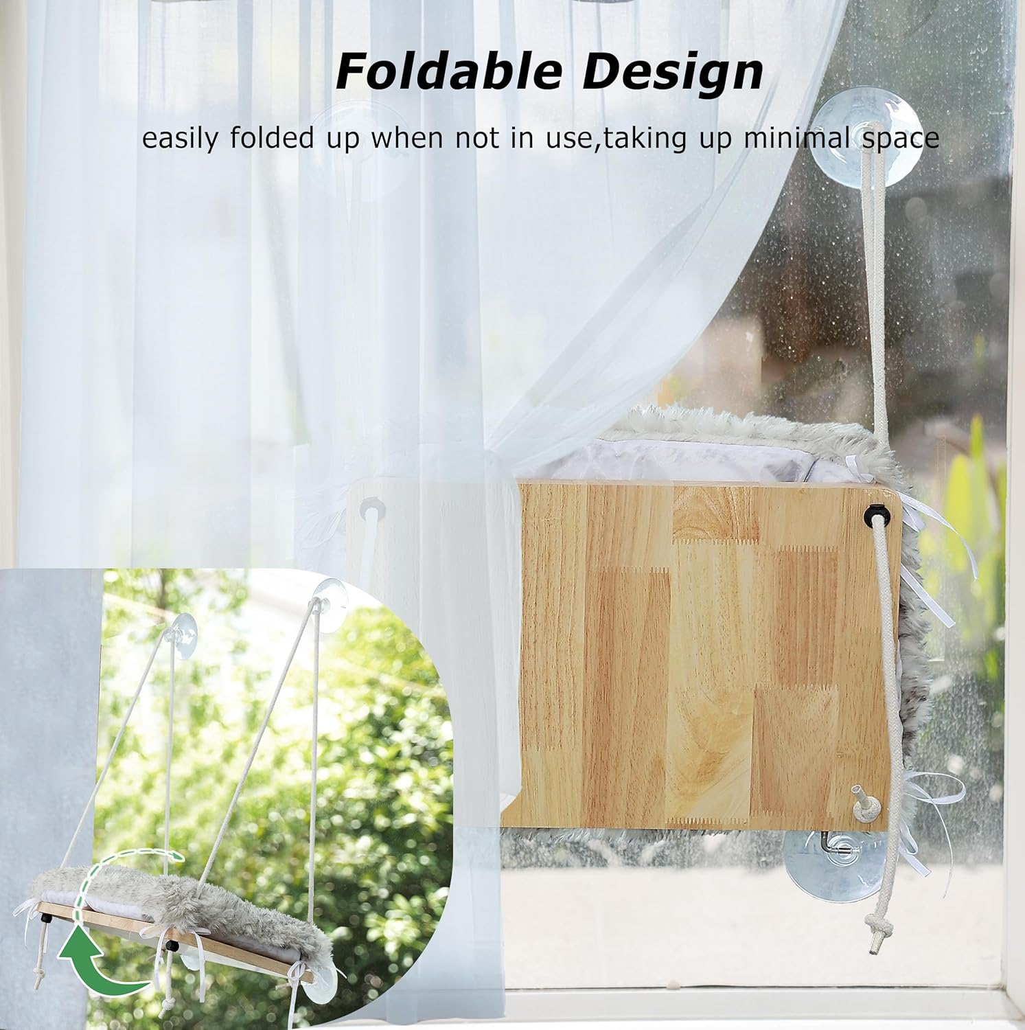 Foldable Cat Window Perch, Soft Window Bed for Overlooking, Sunbathing and Climbing,Stable Cat Seat Mounted with Strong Suction Cups- Maximum Hold Up to 40lbs(Light Grey)