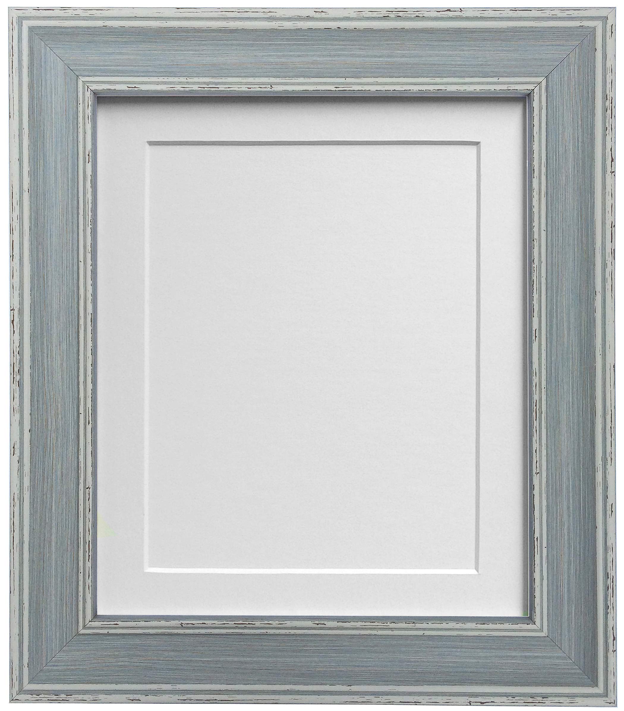 Frames By Post White Mount Scandi Distressed Blue Picture Photo Frame With A2 For Image Size A3