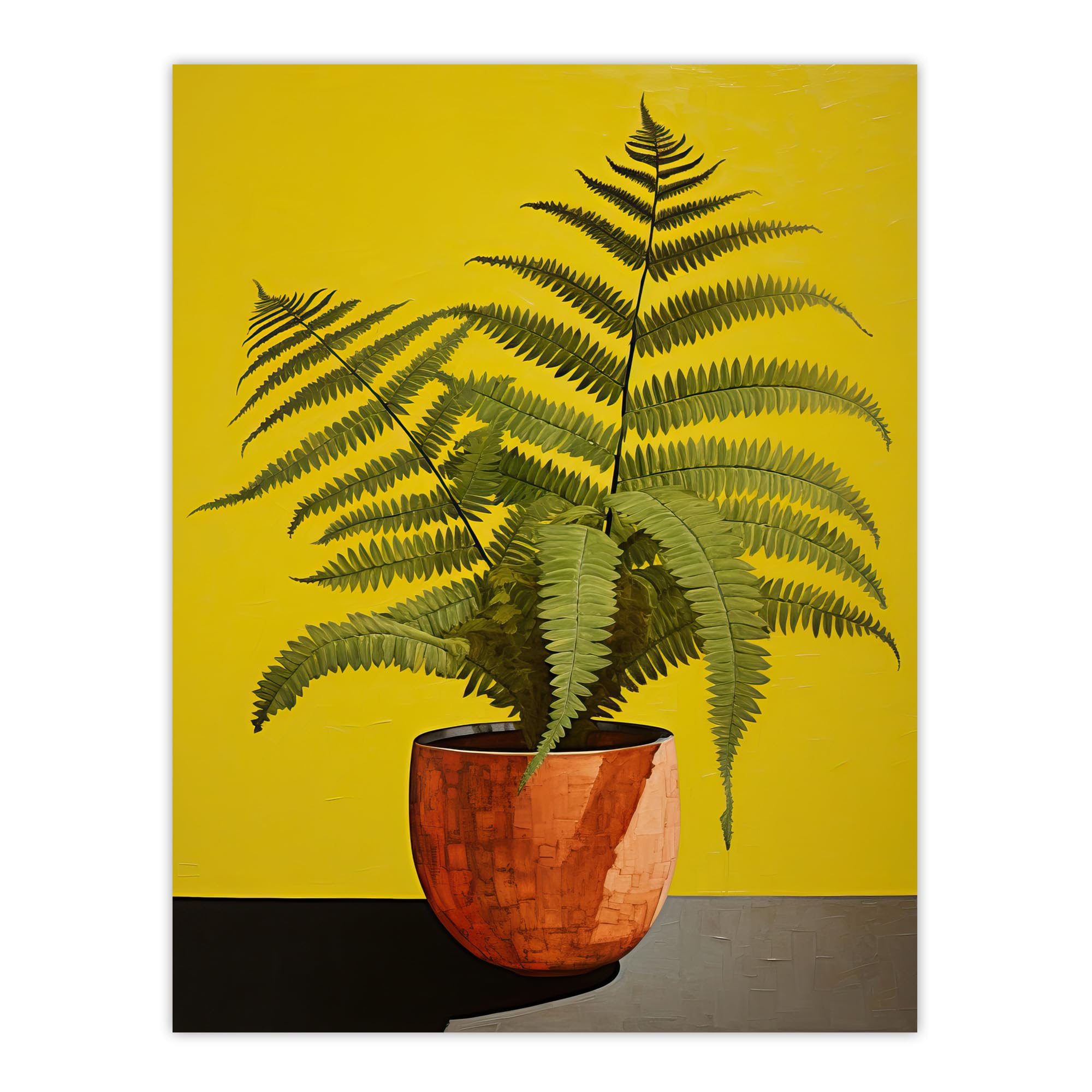 Wee Blue Coo Flourishing Ferns House Plant on Yellow Large Wall Art Poster Print Thick Paper 18X24 Inch