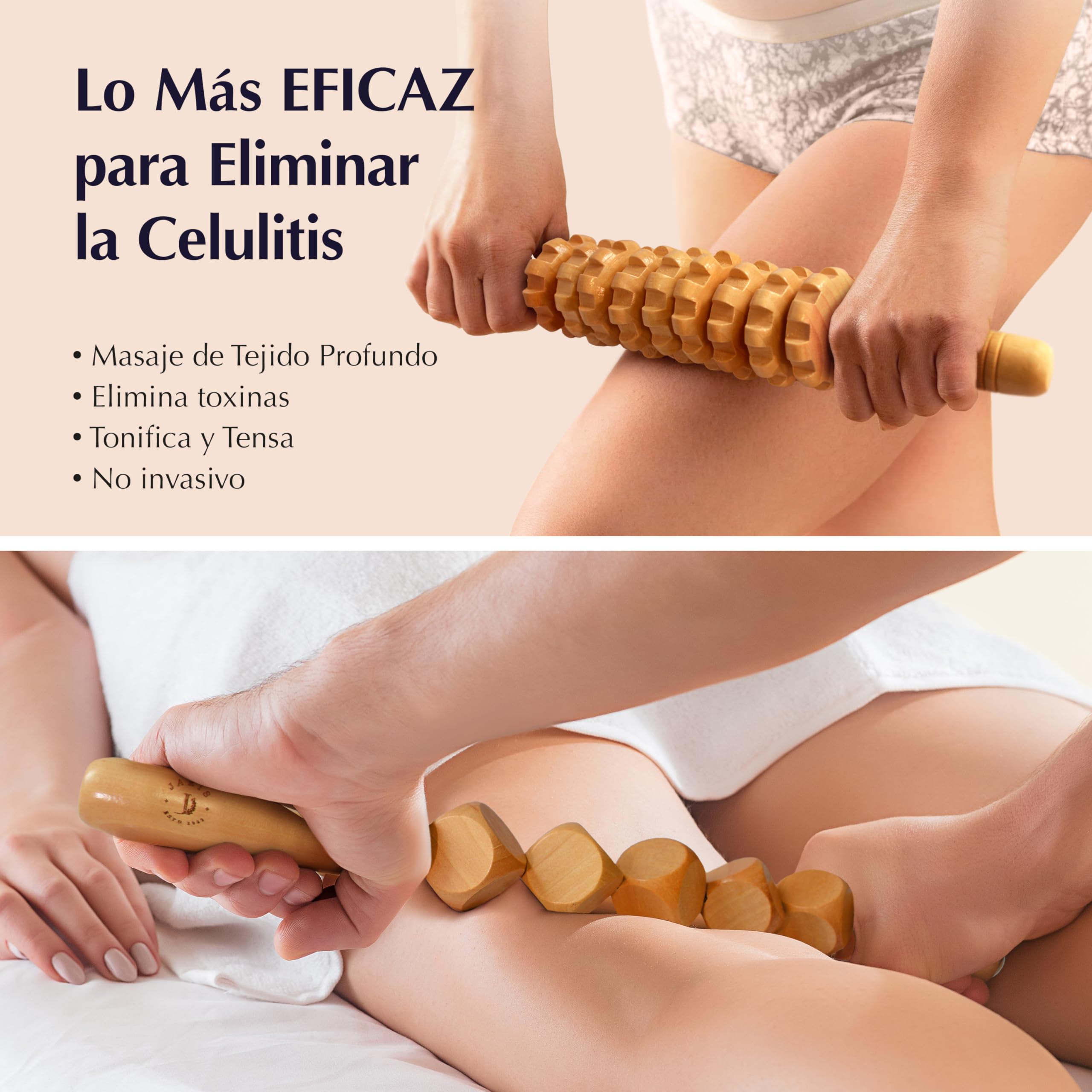 JARIS - Kit de Maderoterapia Corporal Profesional para Masajes - Maderoterapia Abdomen y Celulitis - Pack Maderoterapia con Instrucciones QR - Kit de Maderoterapia Ecofriendly