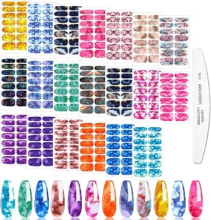 JERCLITY 20 Sheets Candy Color Marbling Nail Polish Strips Stickers with Nail File Self-Adhesive Marbling Nail Stickers Full Nail Wraps for Women Nail Strips Manicure Kit for DIY Nail Art