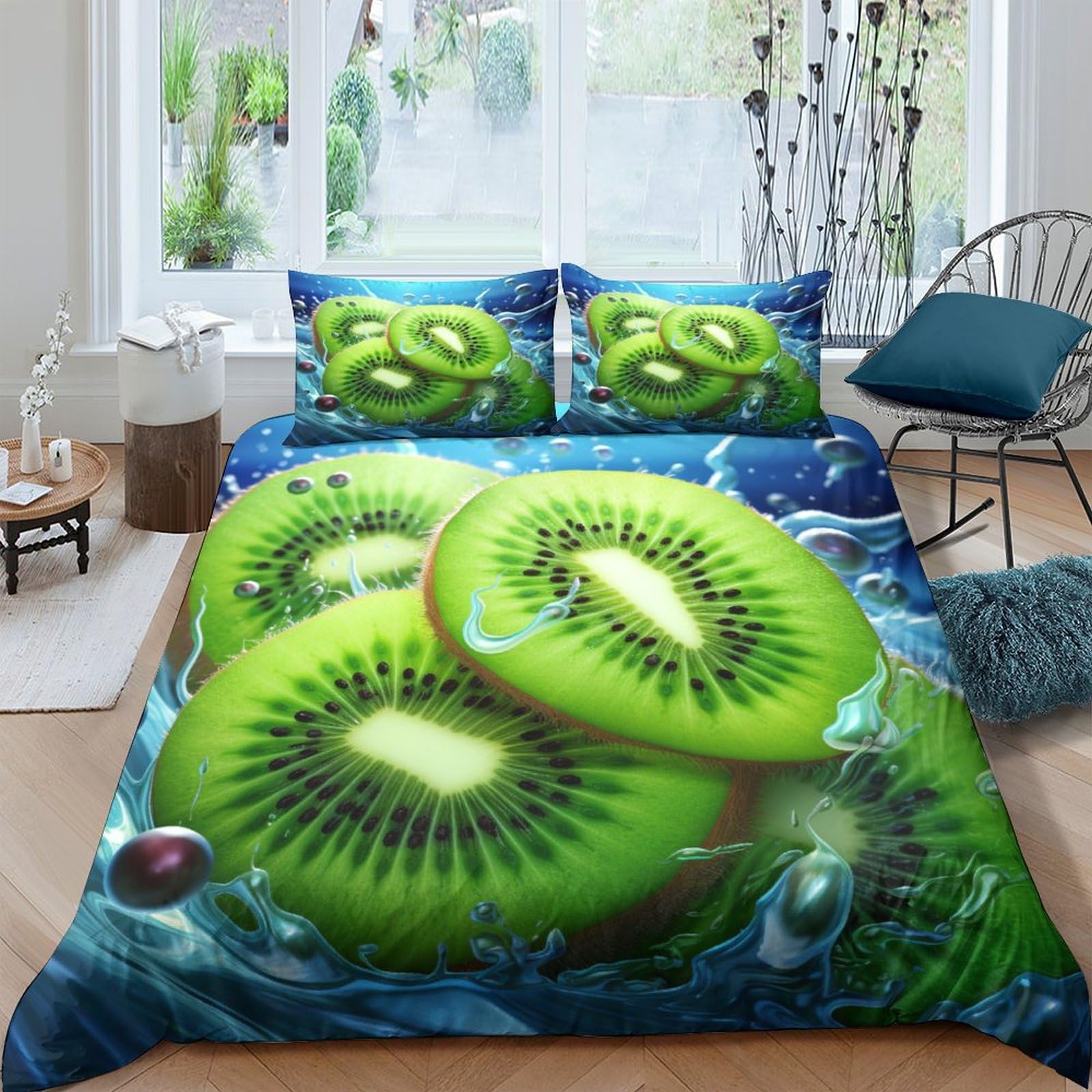 Housse de couette kiwi fermeture éclair parure de lit infroissable 3 pièces