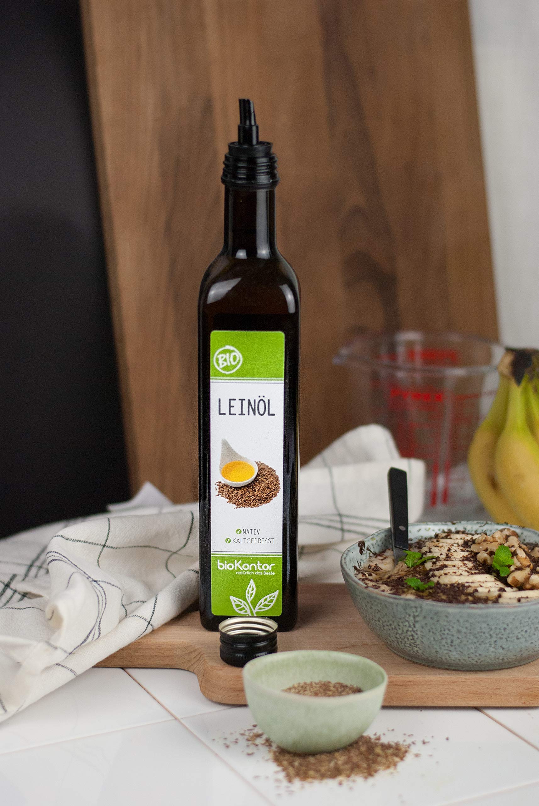 Leinöl BIO 2x500ml (1000 ml) I nativ und kaltgepresst I hoher Gehalt an mehrfach ungesättigten Fettsäuren I mühlenfrisch vom Hersteller bioKontor