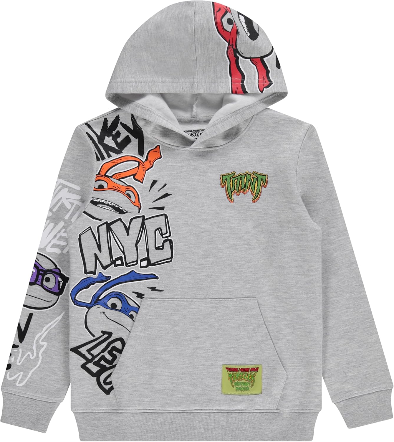 Ninja Turtles Boys Hoodie Sweatshirt - Leonardo, Raphael, Donatello, Michelangelo, Splinter Embroidered Sleeve Patches