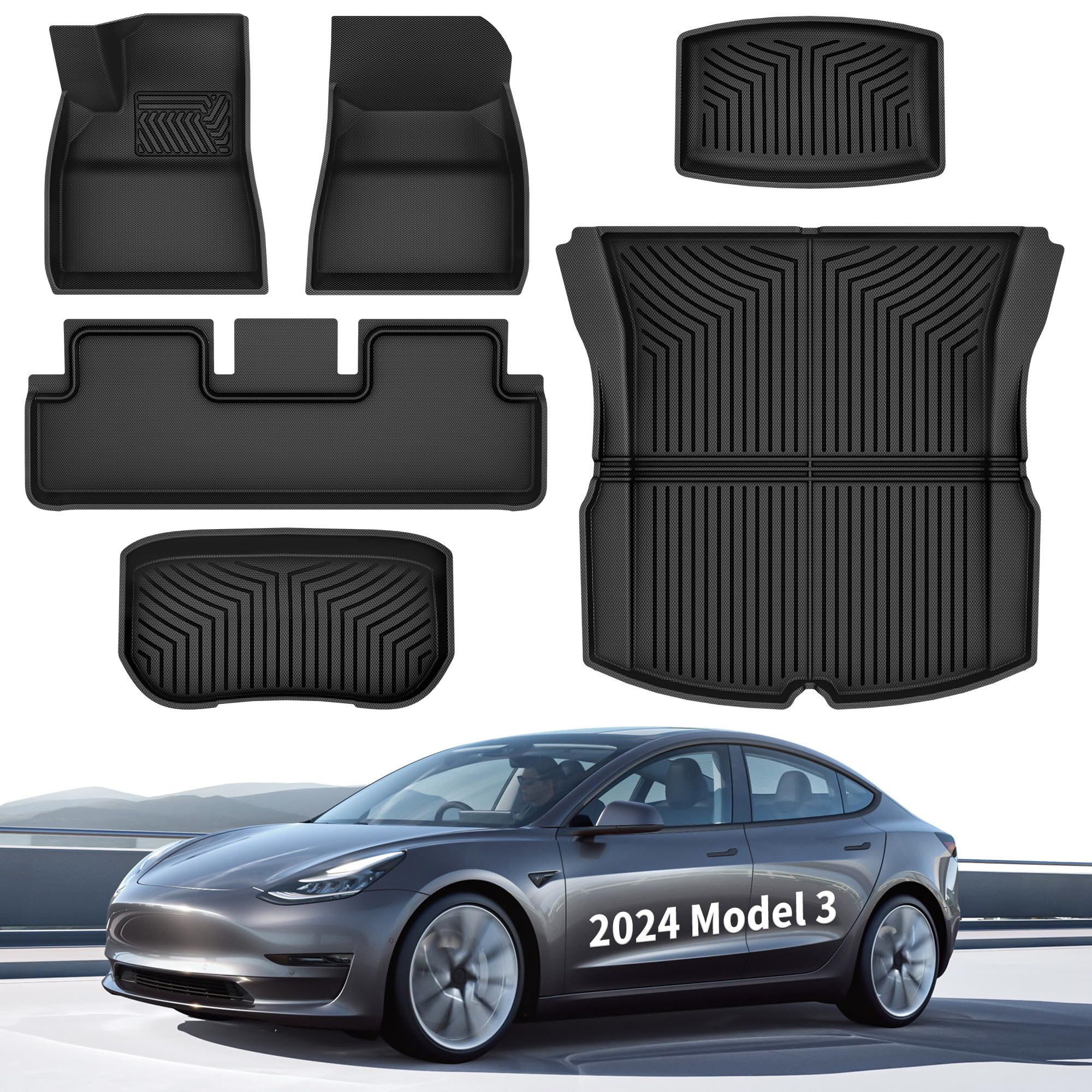 YITAHOME Tesla Model 3 Highland - Juego Total de Alfombrillas Antideslizantes para Todo Tipo de Clima, de Pared Alta, 3D, Impermeables, para Todo Tipo de climas, Antideslizantes, compatibles con Solo