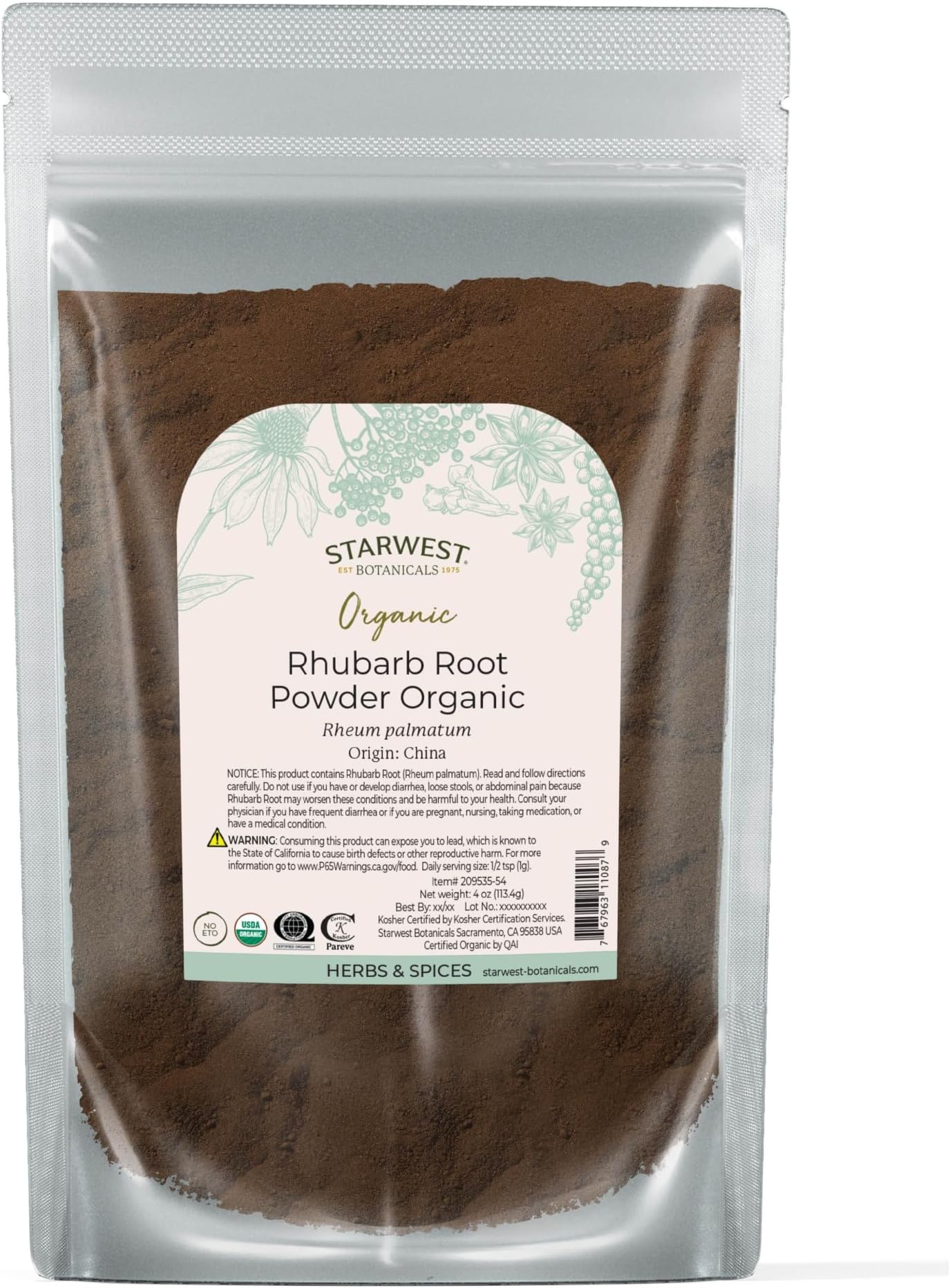 Starwest Botanicals Organic Rhubarb Root Powder 4 Oz