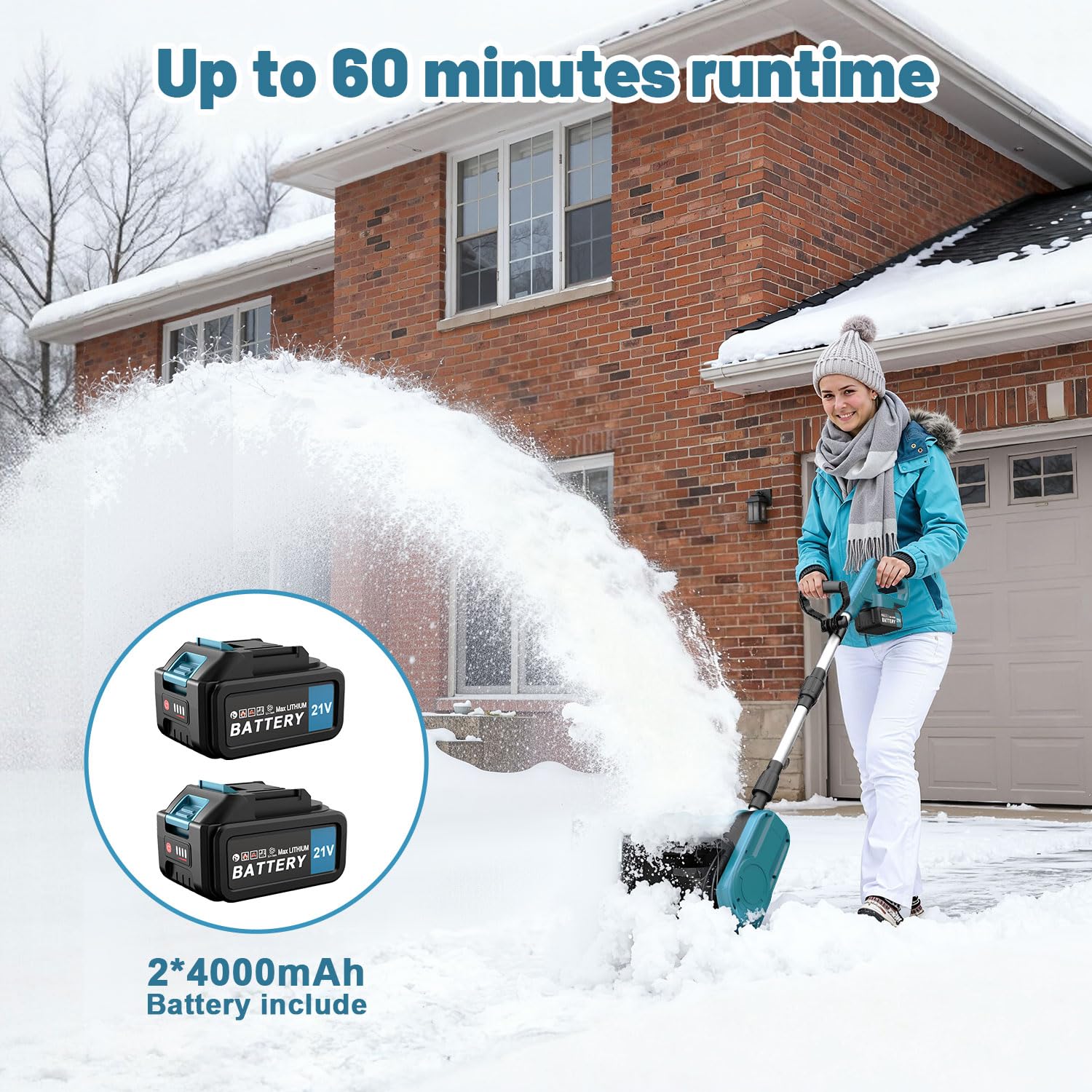 Fraise à Neige sans Fil 28cm Largeur de Travail 6M Distance de Projection avec 2 Batteries 3.0Ah pour Patio, Terrasse et Allée