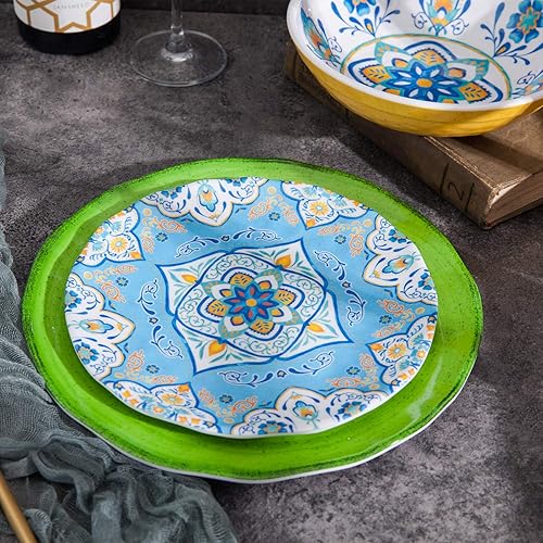 Miniatura 7 de Juego de vajilla de melamina de 12 piezas de vajilla duradera, juego de platos coloridos, apto para lavavajillas, a prueba de roturas, resistente a