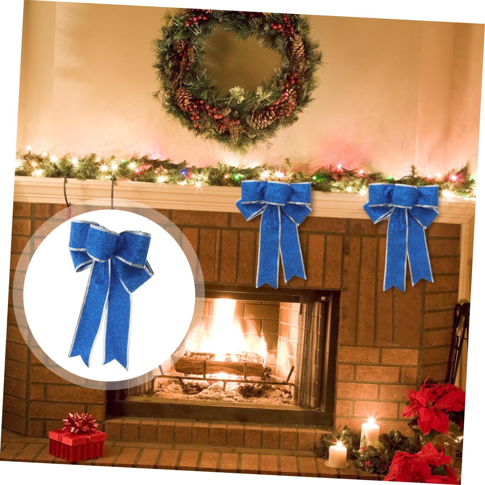 5piezas Lazo De Cinta Navideño Brillante Lazos para Árbol De Navidad Adornos De Obsequio Nudo Cinta Azul para Decoración De Navidad