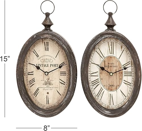 Miniatura 3 de Reloj de pared de metal (juego de 2) negro de hierro ovalado antiguo con números romanos