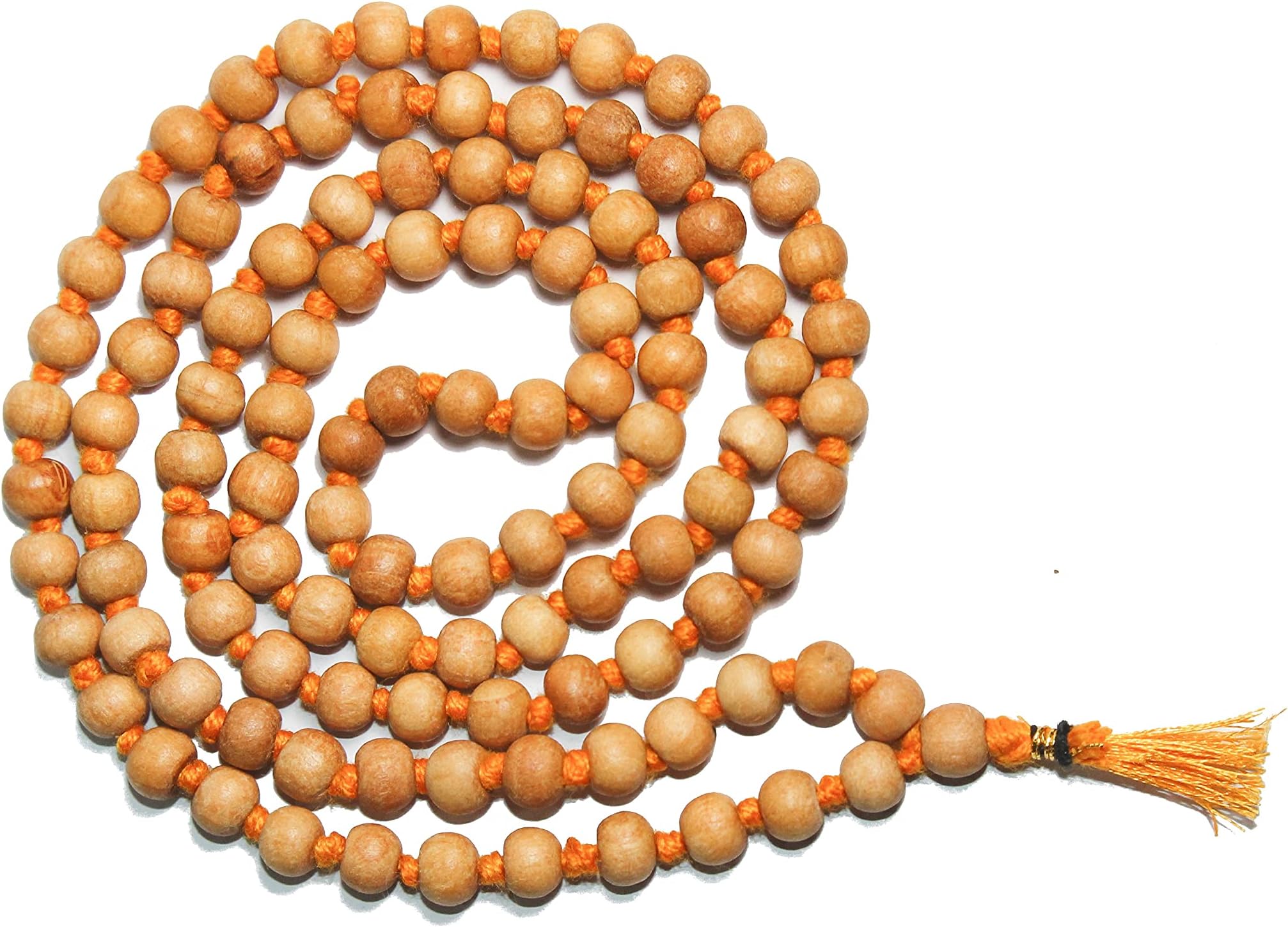 IndianStore4All 8MM TULSI HOLY BASIL PRAYER BEADS JAPA MALA NECKLACE HAND KNOTTED. KARMA (108+1) BEADS. BLESSED & ENERGIZED HINDU TIBETAN BUDDHIST SUBHA ROSARY RED TESSEL