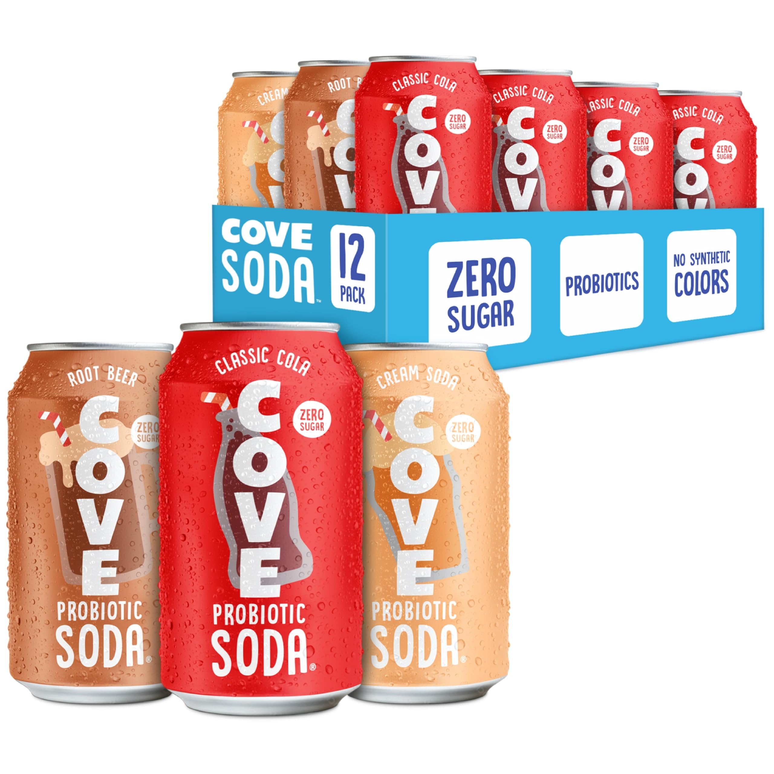 Cove Probiotic Soda, Zero Sugar Better-For-You Alternative - Refreshing, Delicious Probiotic Drink, No Synthetic Colors & Caffeine Free – Nostalgic