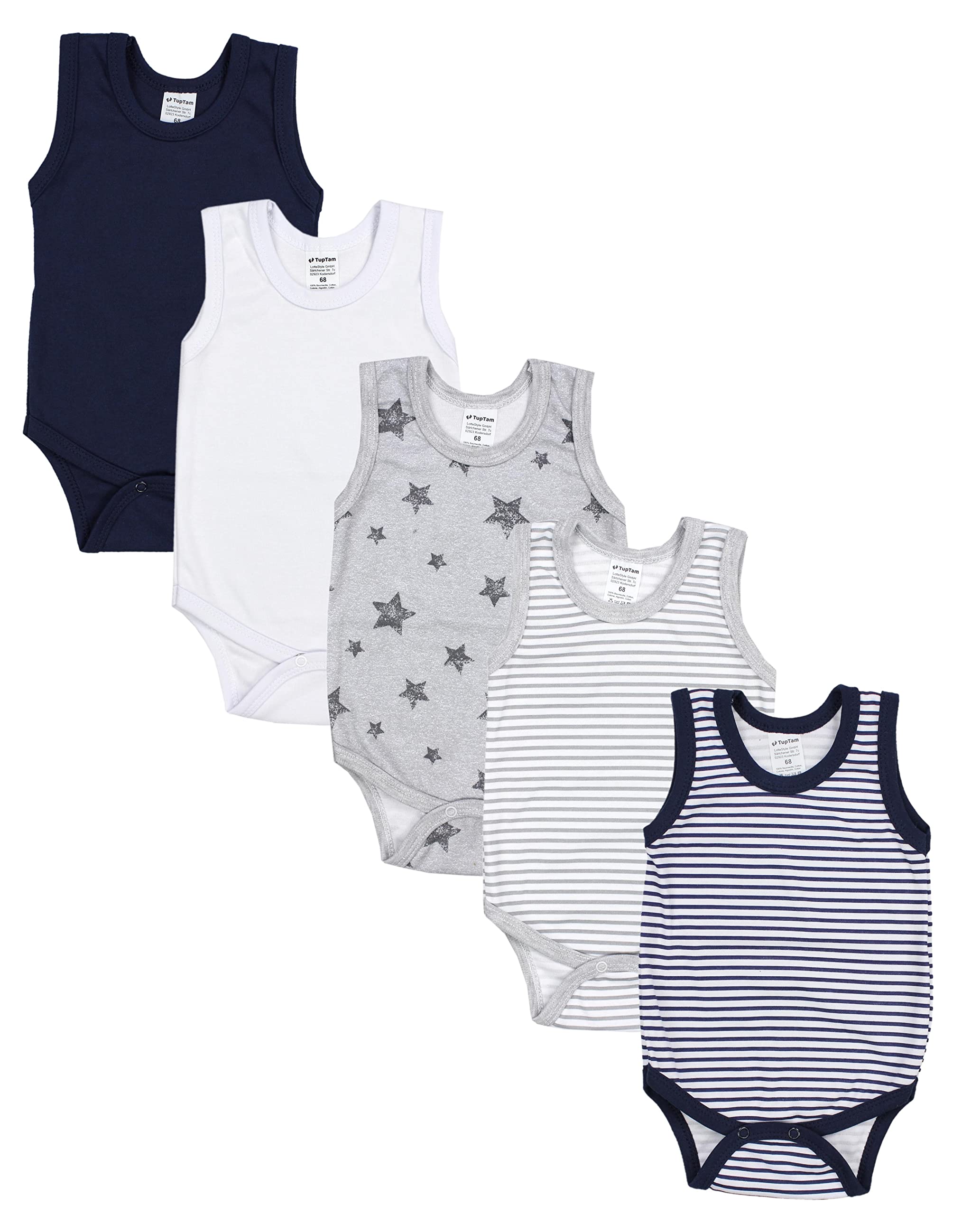 TupTam Baby Jungen Achselbody – Weicher Baby Body im 5er Pack aus Baumwolle, Body Baby Unifarben OEKO-TEX zertifiziert