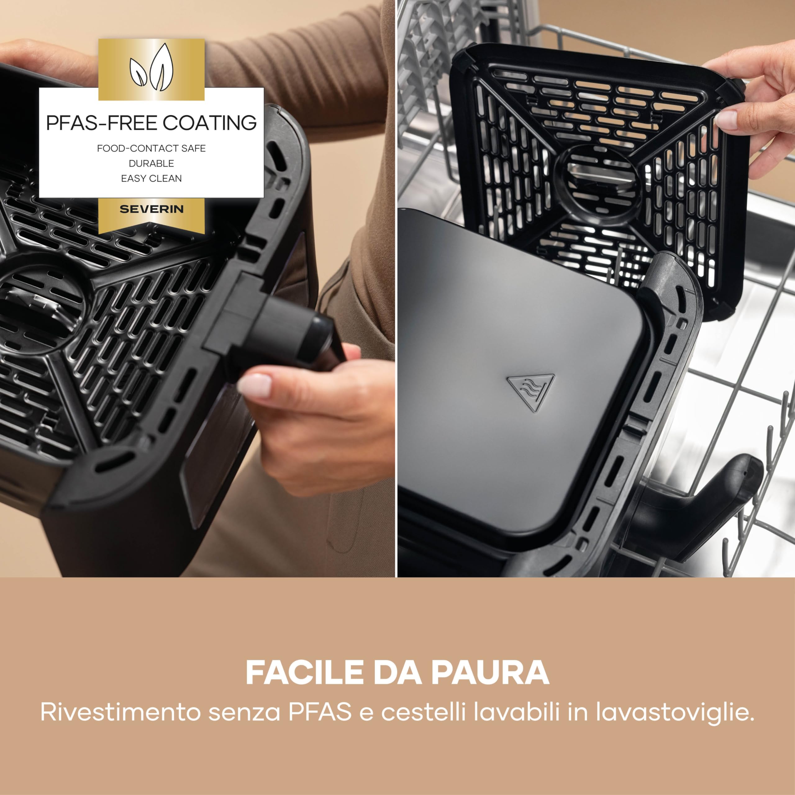 SEVERIN Friggitrice ad Aria Calda Duo Stack, 2800 W, Capacità 11 L (2x 5,5 L), Salvaspazio Verticale, 9 Programmi Automatici, Sync Cook e Finish, S-Fry, Nero - FR 9598