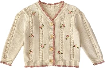 HOOLCHEAN Baby Girls Cotton Small Floral Embroidery Cardigan Sweater